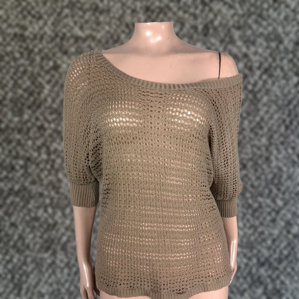 Vintage VINTAGE Papaya Shirt Medium Off Shoulder Knit Bohemian Beige Acrylic Short Sleeve US Size M Womens Bohemian 90s Style Casual Size M / US 6-8 / IT 42-44 - 1 Thumbnail