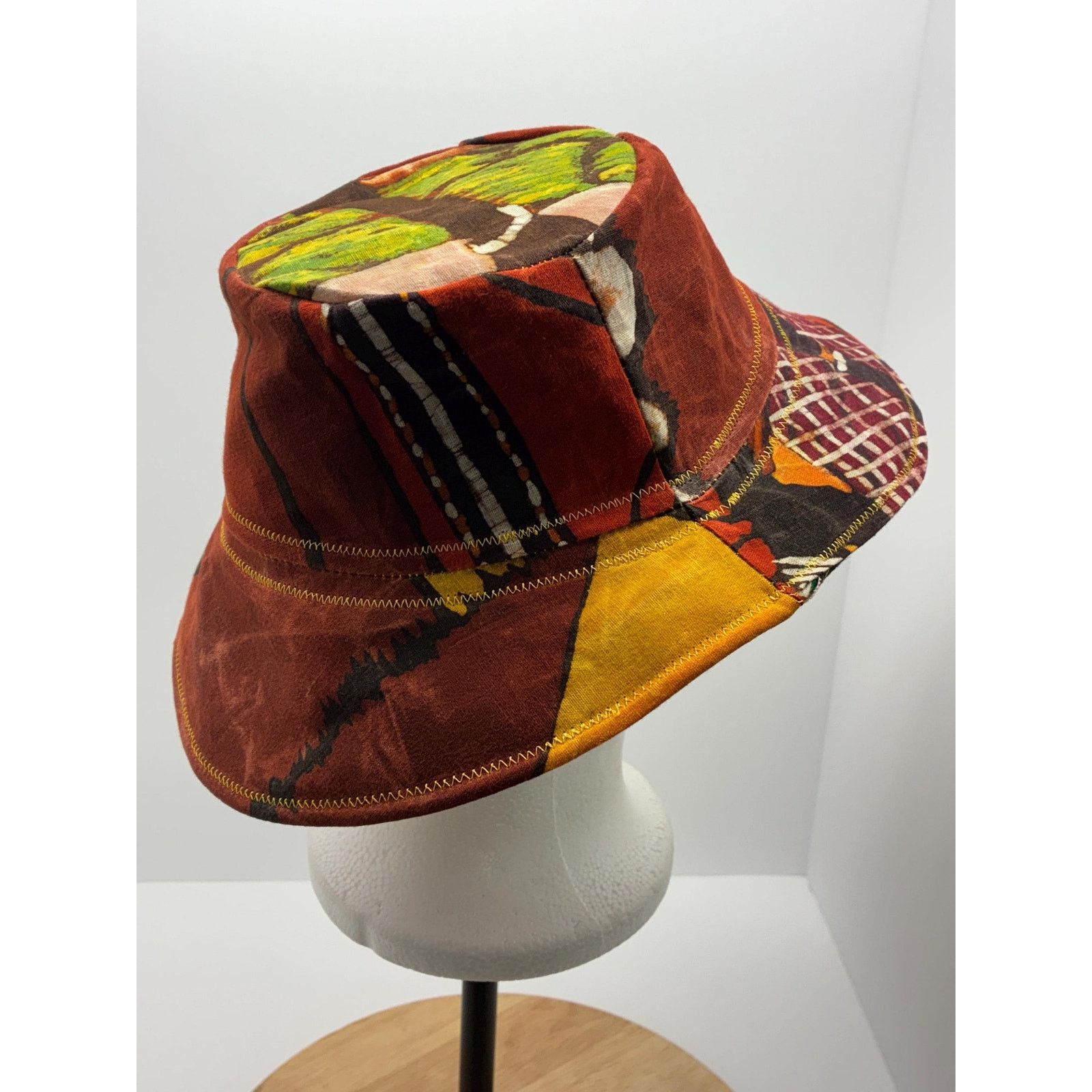Other Waxed Cotton Bucket Hat Medium | Upcycled Painted Fabric Size ONE SIZE - 6 Thumbnail