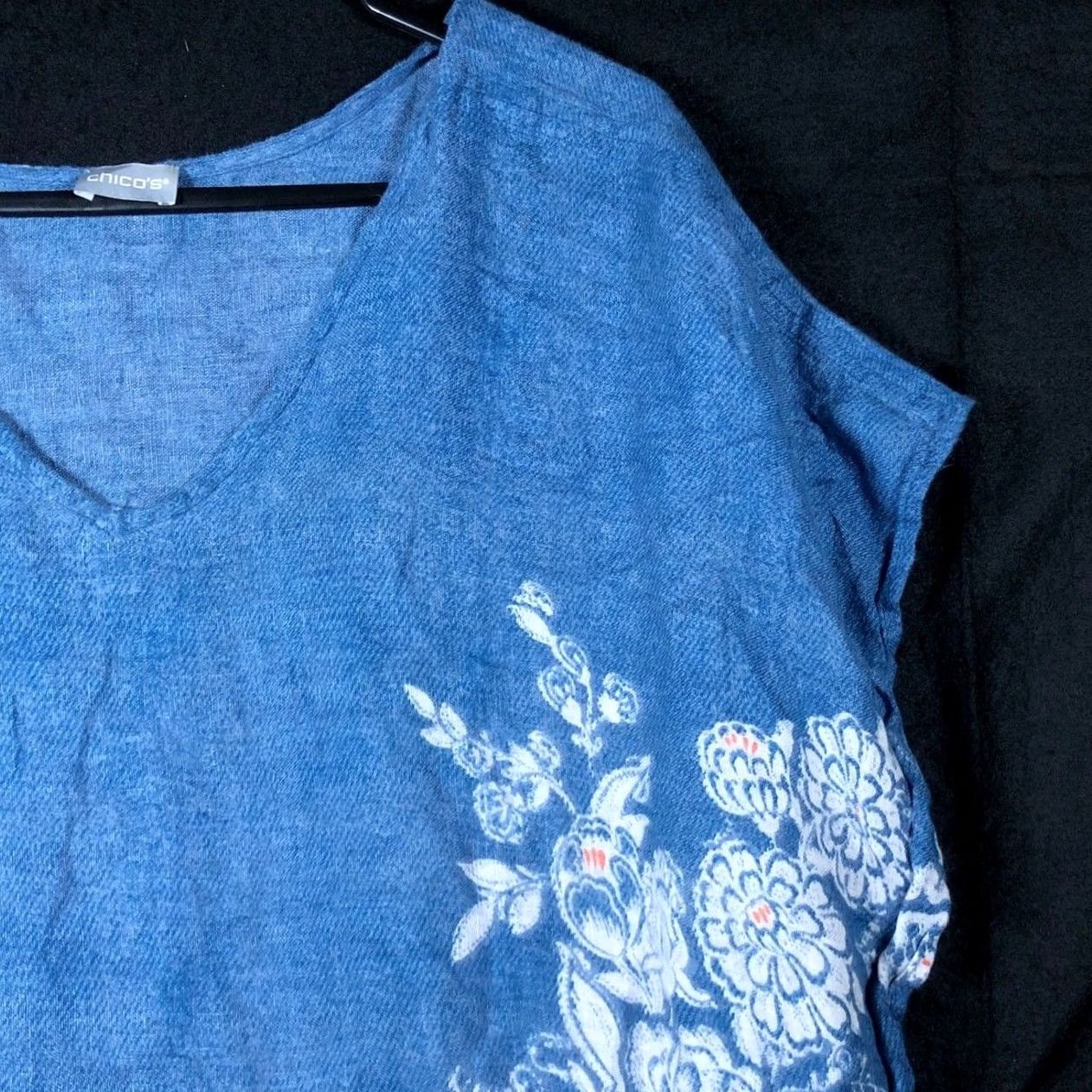 Vintage Chicos Womens Blouse Blue White Floral Cap Sleeve V Neck Boxy Lightweight Shirt Adults L Party/Cocktail Workwear Casual Womens Size L / US 10 / IT 46 - 5 Thumbnail