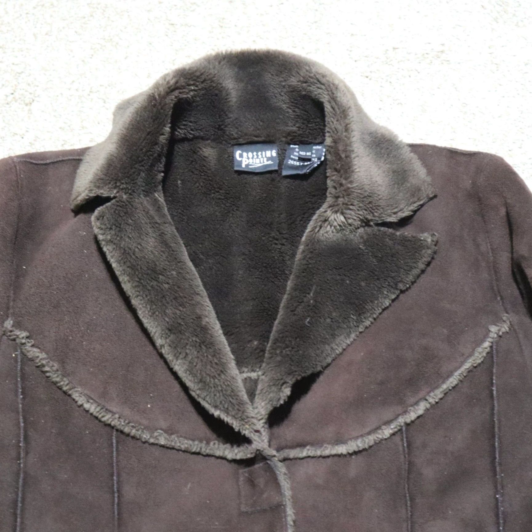 Vintage Crossing Pointe Jacket - Brown Suede-Look Button Front Collar Coat Women M Adult Medium Brown 90s Style Mens Womens Size M / US 6-8 / IT 42-44 - 2 Thumbnail