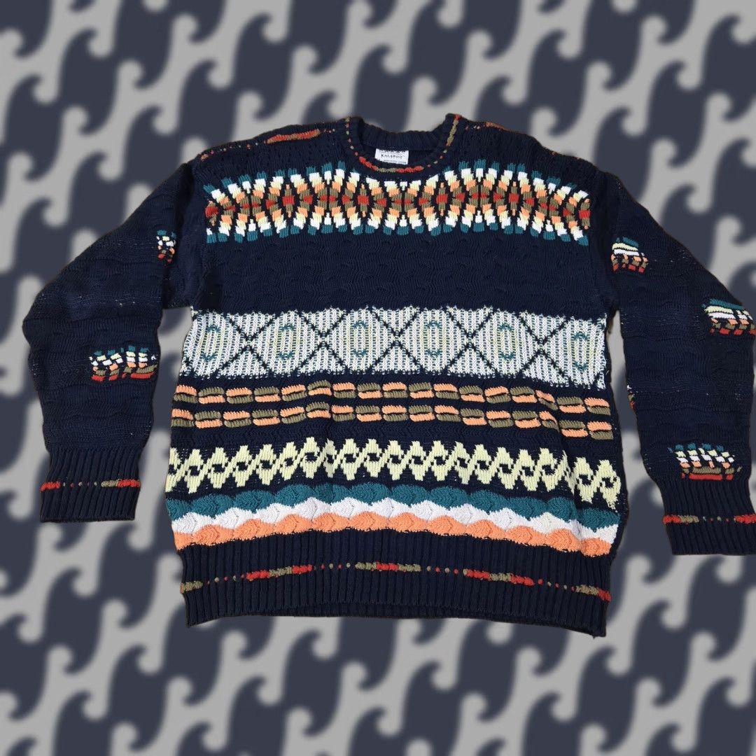 Vintage Kalaroo Australia Sweater Mens Medium Navy 3D Knit Mercerised Cotton Pullover Size US M / EU 48-50 / 2 - 1 Thumbnail
