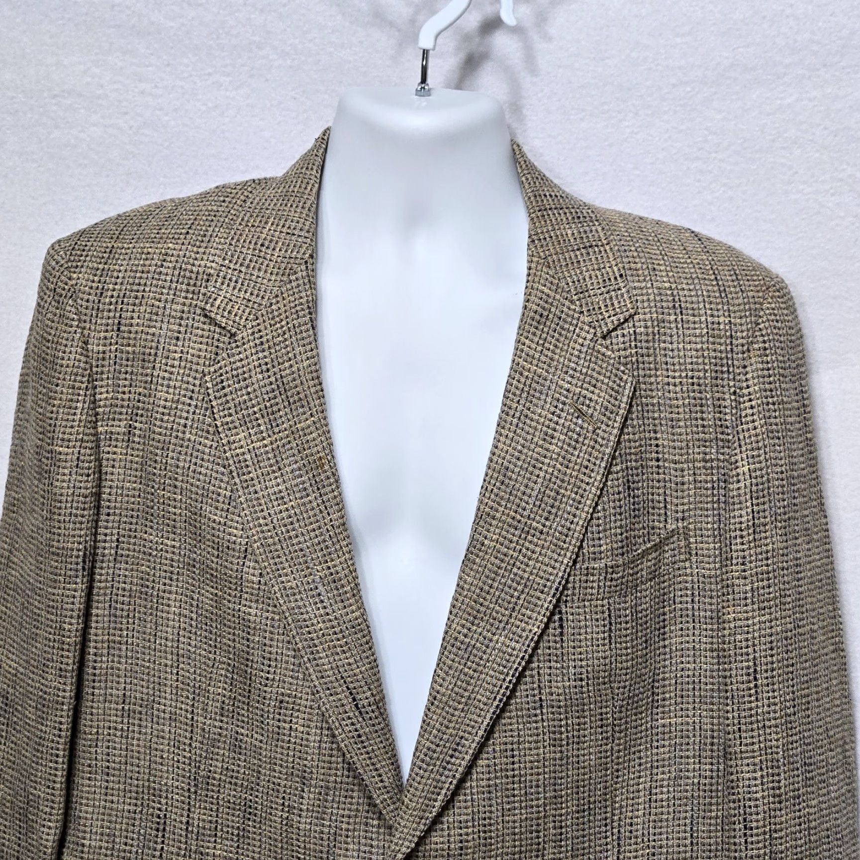 Vintage VINTAGE Hickey Freeman Blazer Mens Large Brown Wool British Isles Check Tweed Jacket Size 44R - 3 Thumbnail
