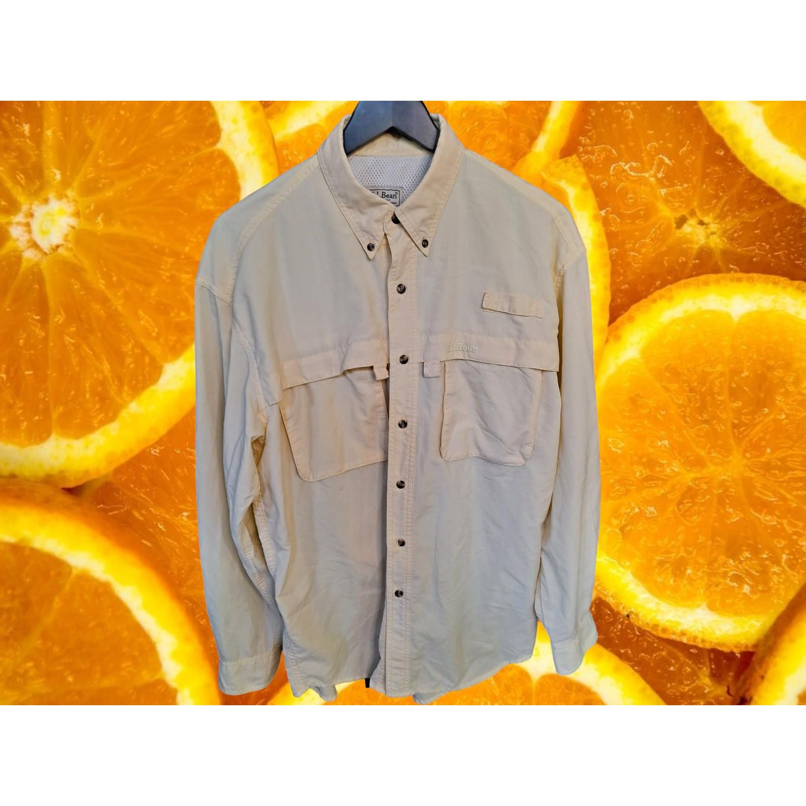 L.L. Bean L.L. Bean Off White/Tan Button Up Vented Nylon/Poly Fishing Size US M / EU 48-50 / 2 - 1 Thumbnail