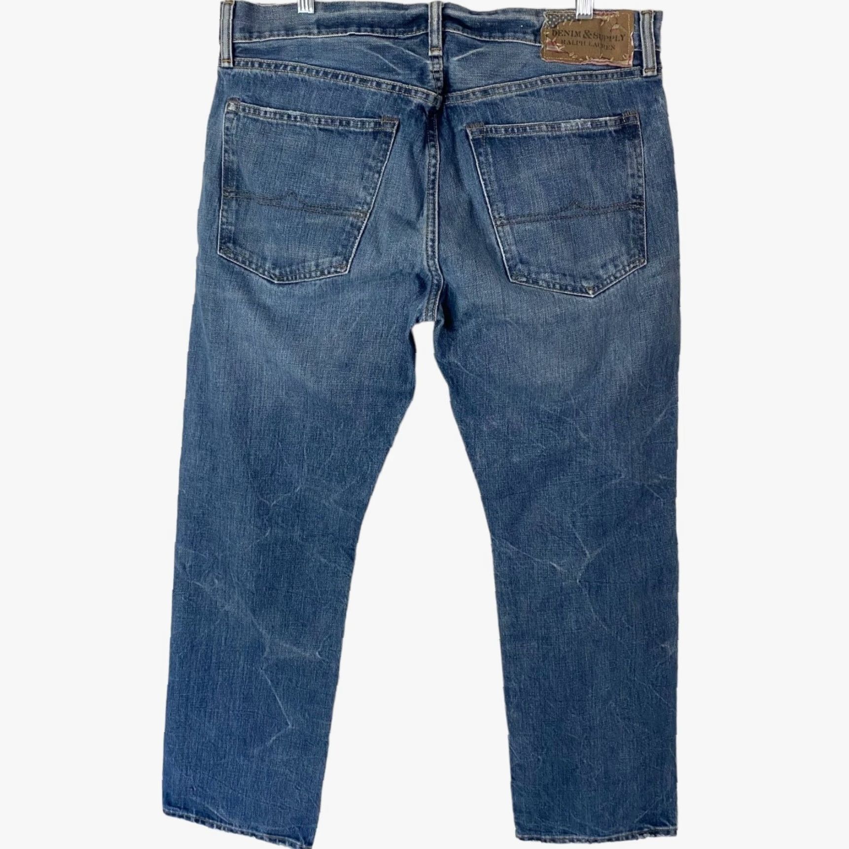 Ralph Lauren Ralph Lauren Denim & Supply Jeans Medium Wash Distressed Straight-Leg Mens 36X30 Jeans 5-Pocket Blue Cotton Denim Regular 36 30 Inseam Mens Stretch? Size US 36 / EU 52 - 3 Thumbnail