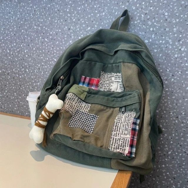 Japanese Brand × Vintage Japan Military Green Patchwork Backpack Bag Size ONE SIZE - 2 Thumbnail