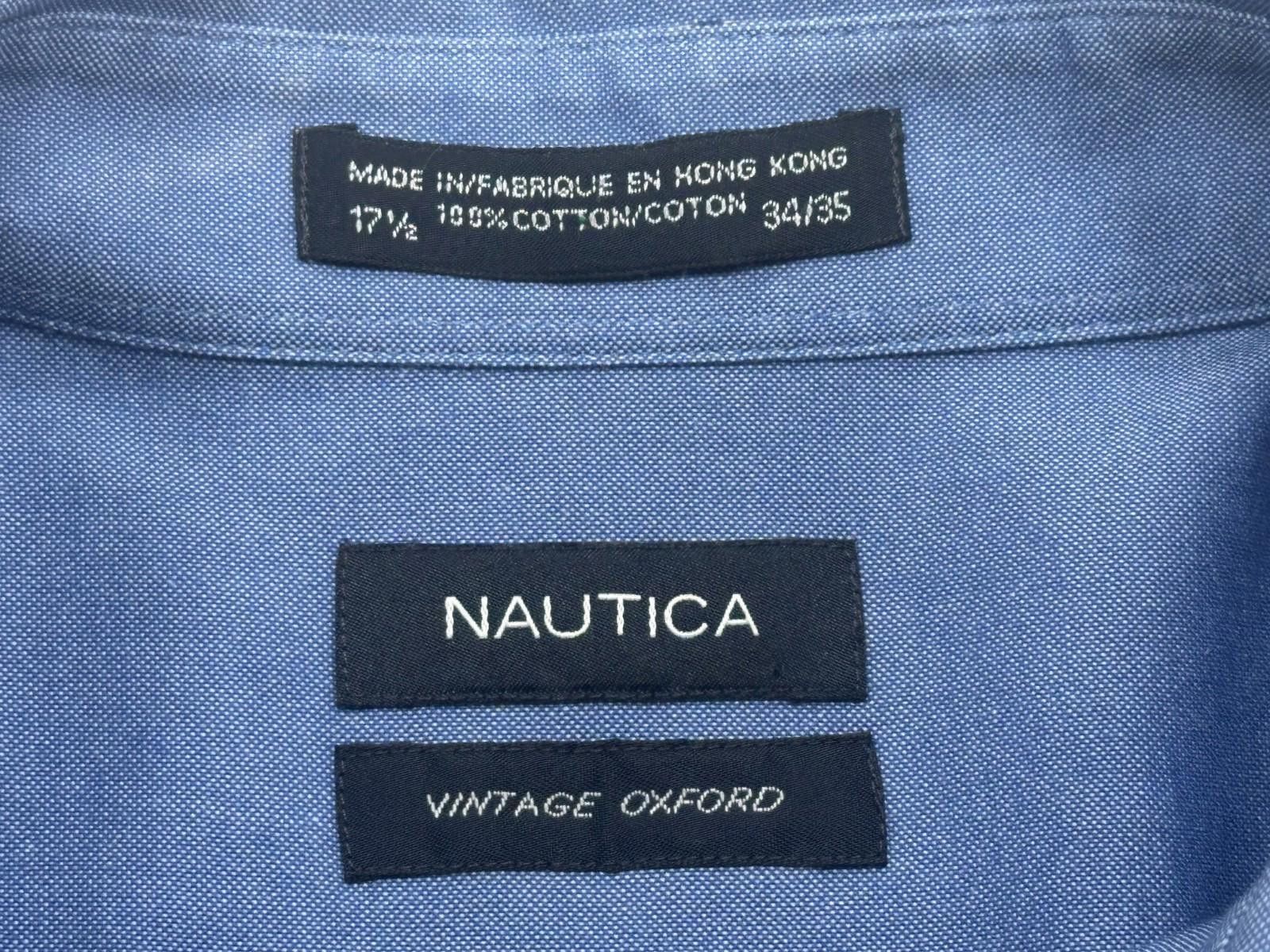 Nautica Nautica 100% Cotton Oxford Dress Shirt Blue Mens 17.5-34/35 Size 44R - 3 Thumbnail