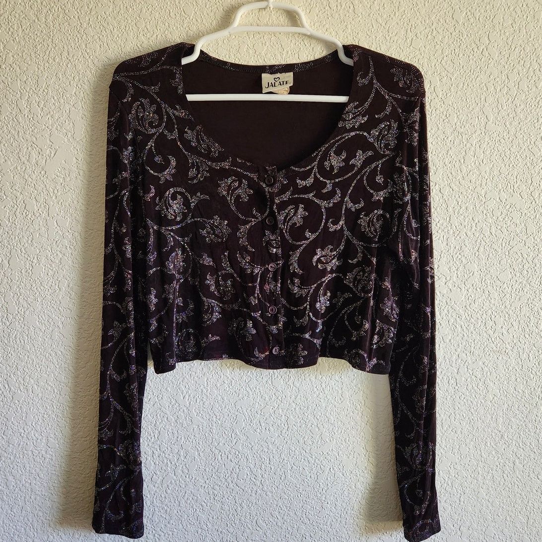 Other Y2k Jalate Women's Rhinestone Floral Low Cut Cardigan-Lg Size L / US 10 / IT 46 - 1 Thumbnail