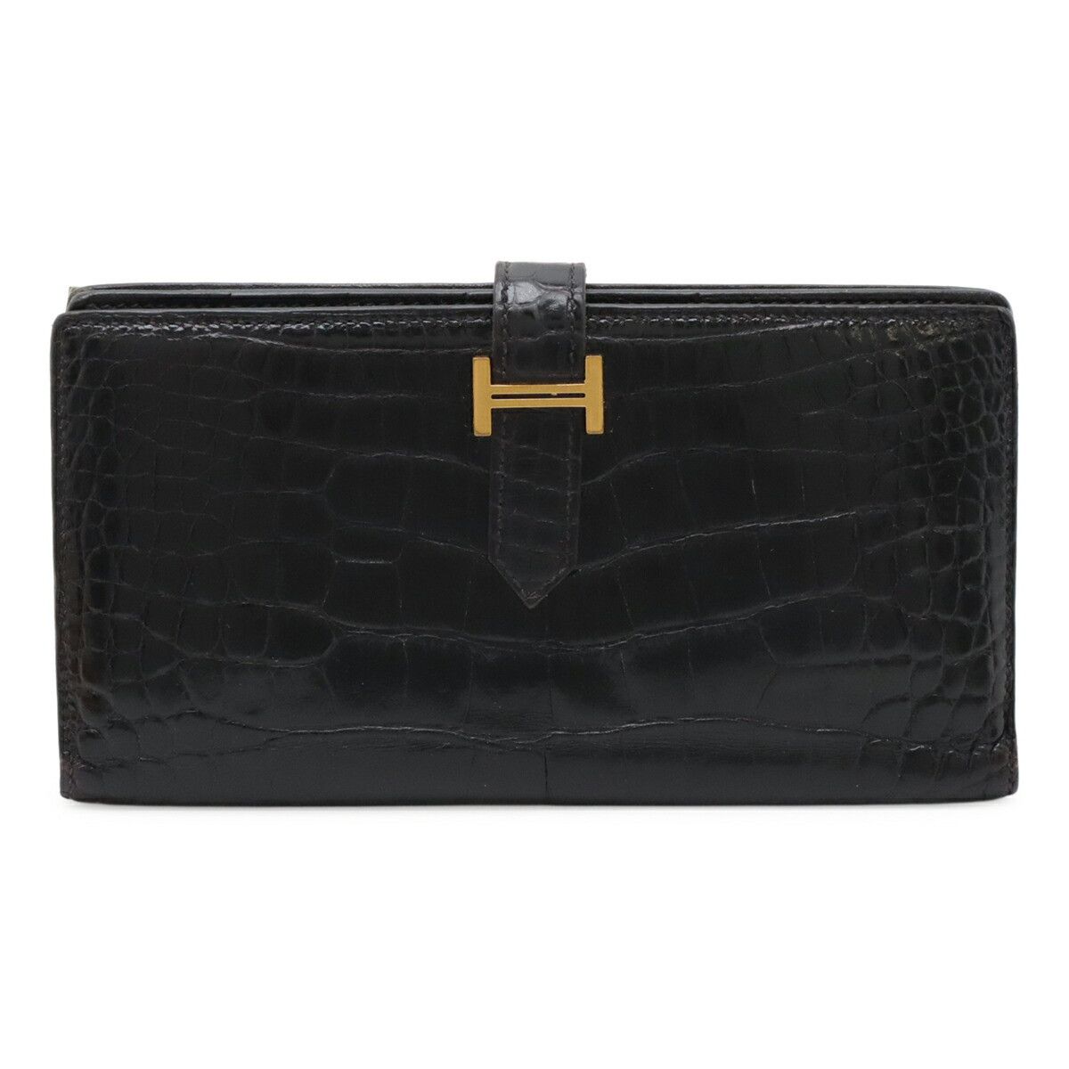 Hermes Hermes Hermes BEARN SOUFFLET Alligator Long Wallet Leather Long Wallet Stamp T (2015) Size ONE SIZE - 1 Thumbnail