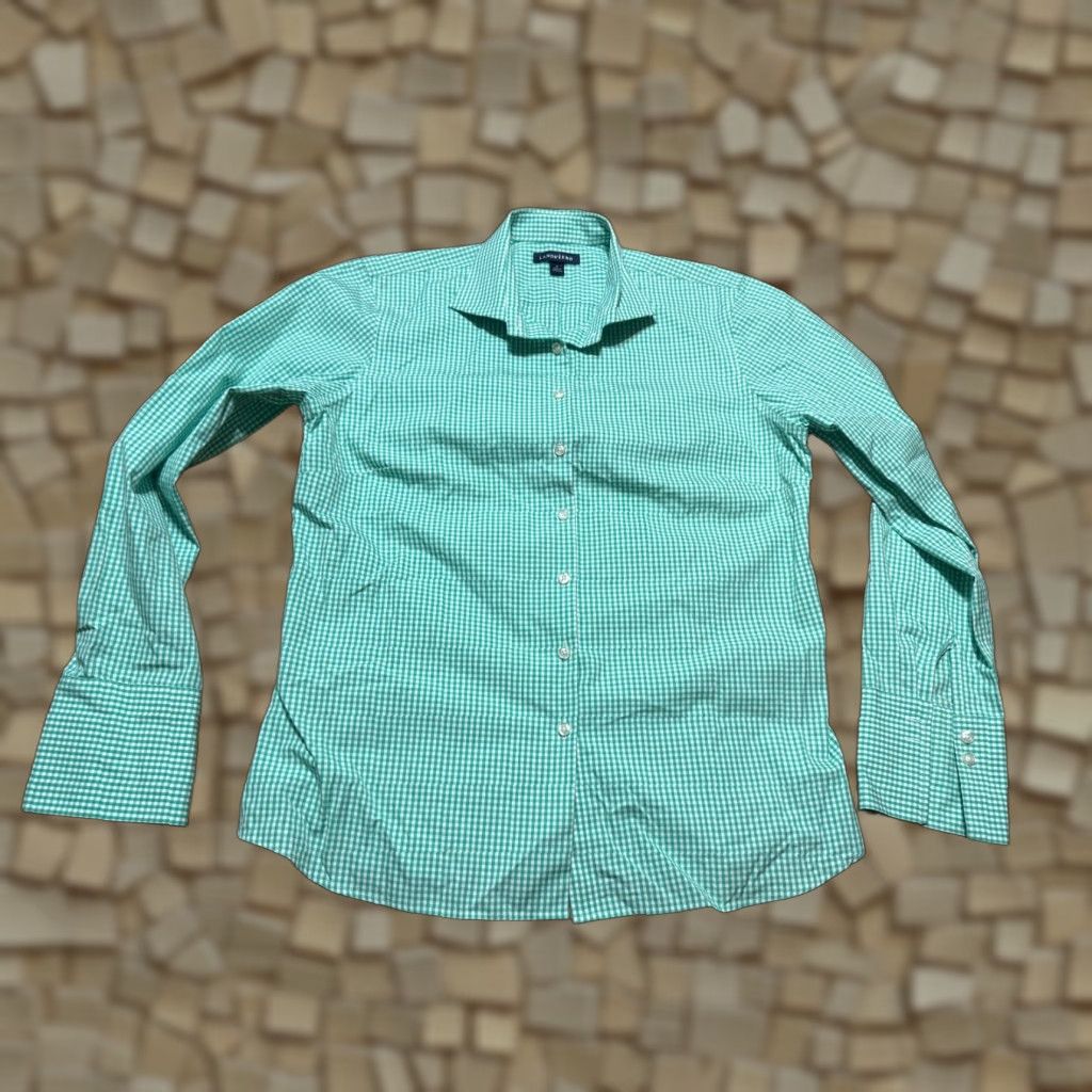 Lands' End Lands' End Shirt Women's Size 12 Green White Check Long Sleeve Button Up Shirt Size XL / US 12-14 / IT 48-50 - 1 Thumbnail