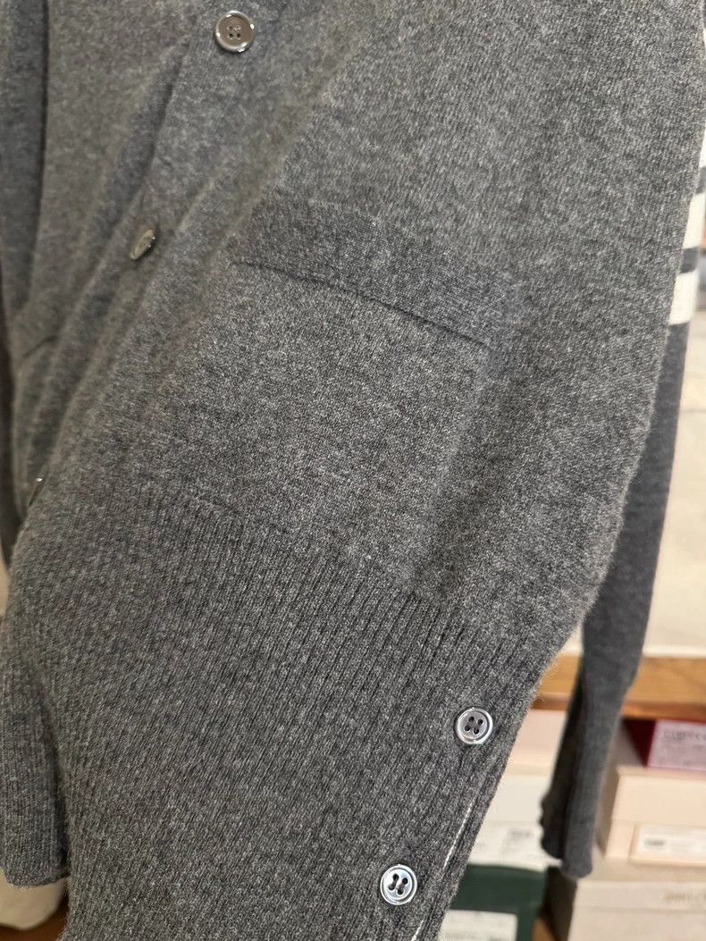 Thom Browne Thom Browne Dark grey cashmere V-neck knit cardigan Size US L / EU 52-54 / 3 - 8 Thumbnail