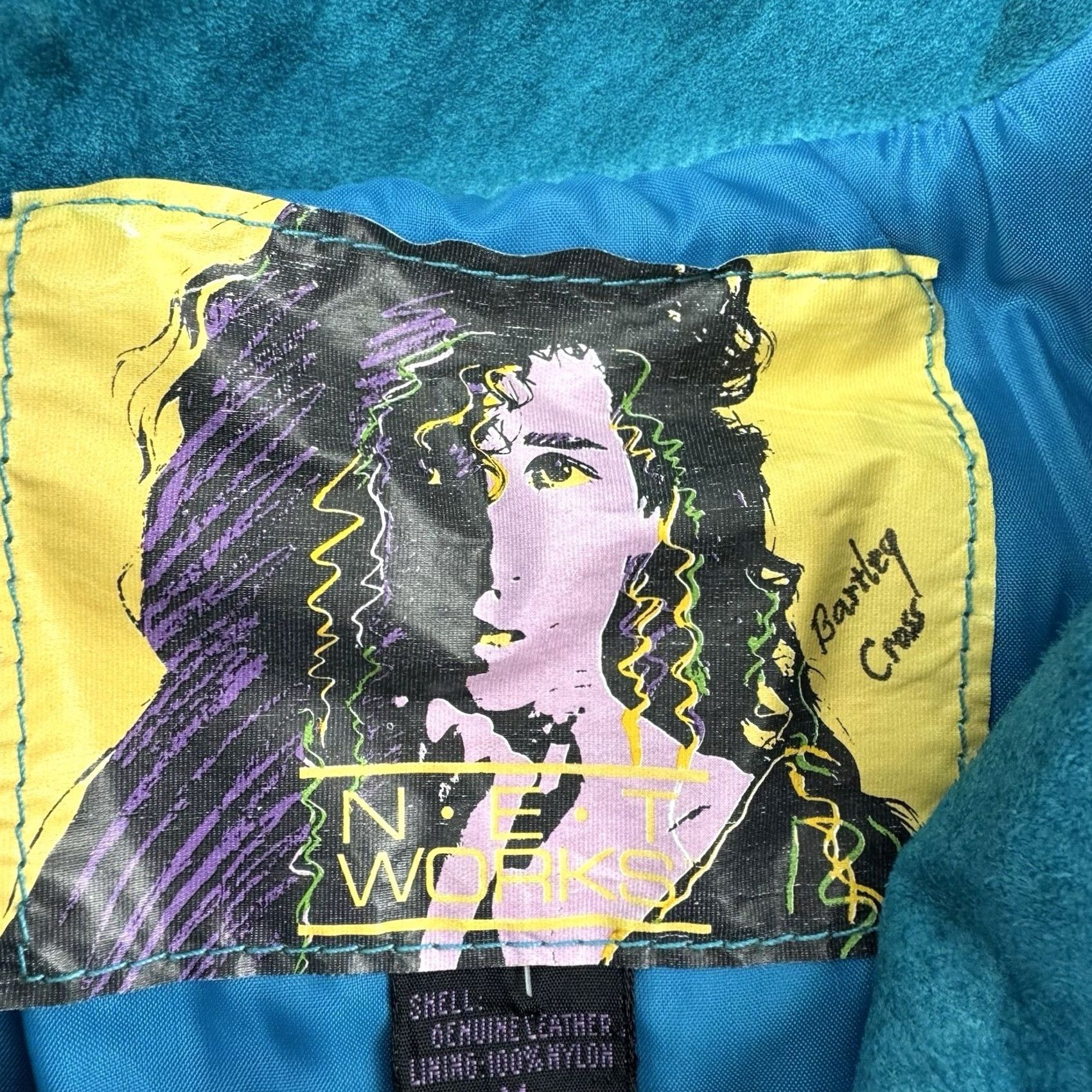 Vintage VINTAGE Net Works Leather Jacket Womens M Cropped 1980s Shoulder Pads Blue 80s Jacket Womens Medium Knit? Size M / US 6-8 / IT 42-44 - 5 Thumbnail