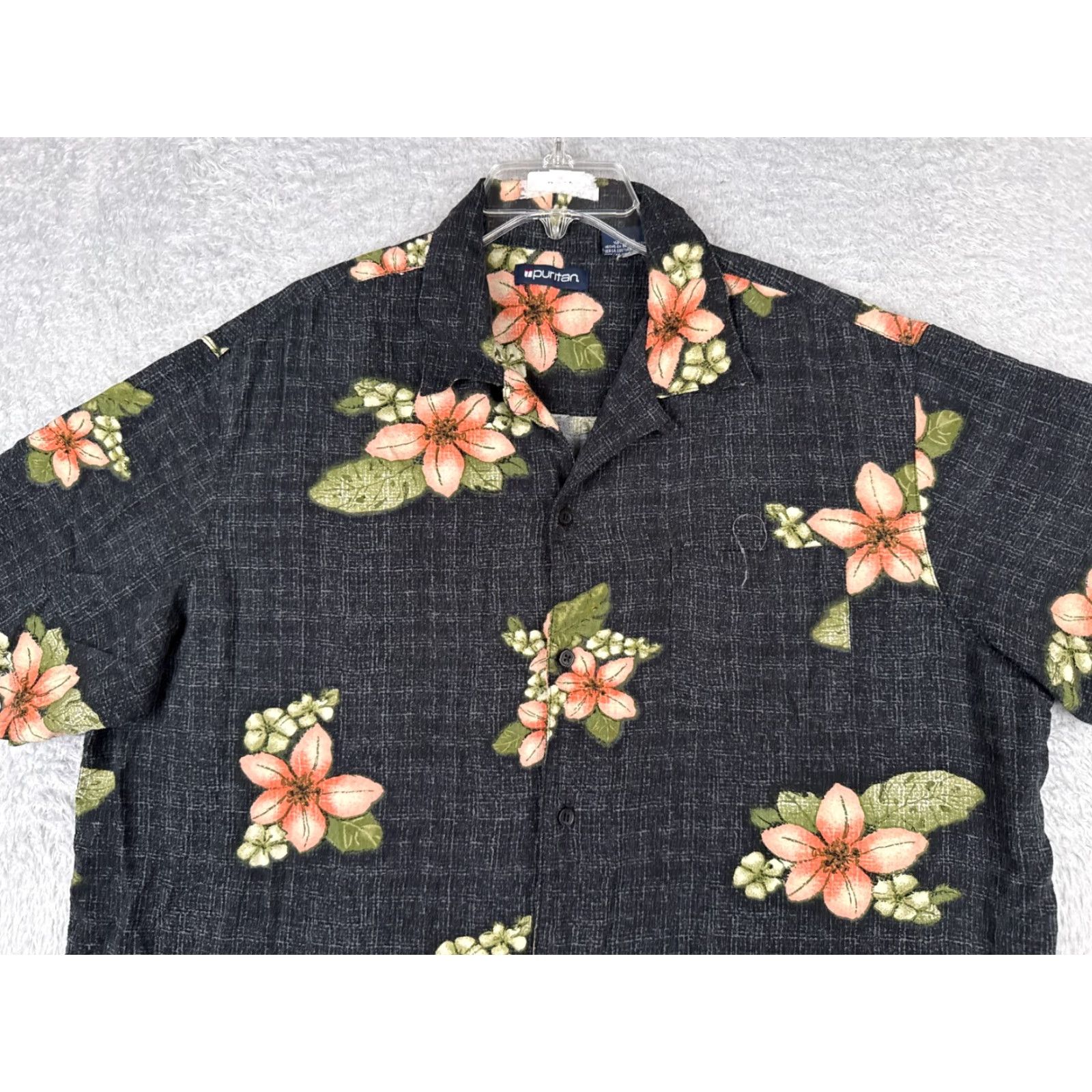 Pinko Puritan Shirt Men 100% Rayon Short Sleeve Button-Up Black Pink Floral Hawaiian XL Mens Size US XL / EU 56 / 4 - 4 Thumbnail