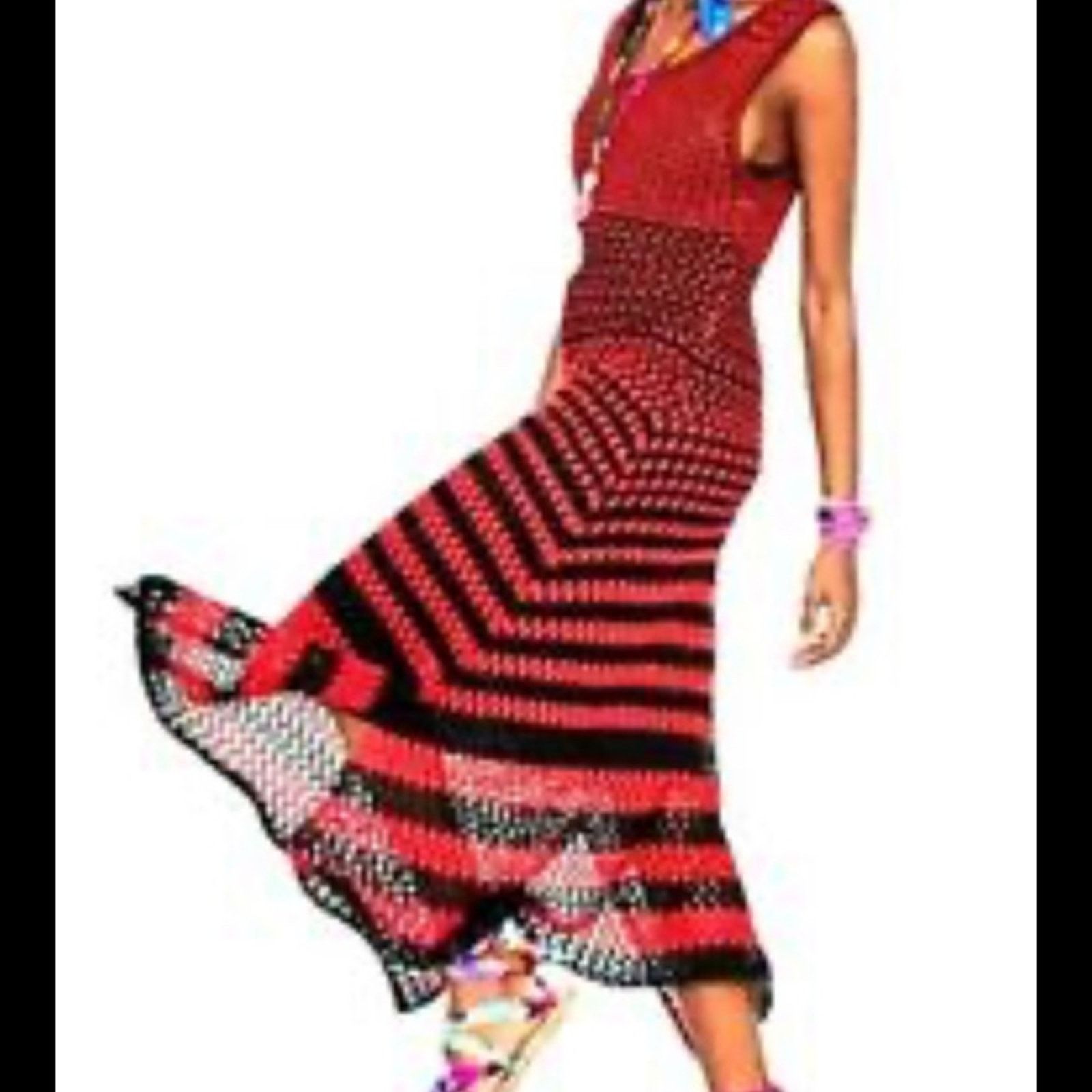Zara Zara Studio Red Black Linen Maxi Long Knit Crochet Dress | Grailed