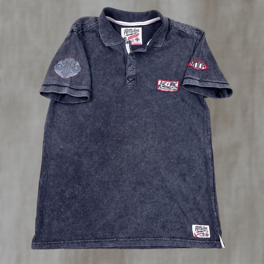 Affliction Affliction Polo Shirt Men XL Black Loud & Fast Racing Patch Faded Retro Adult Size US XL / EU 56 / 4 - 1 Thumbnail