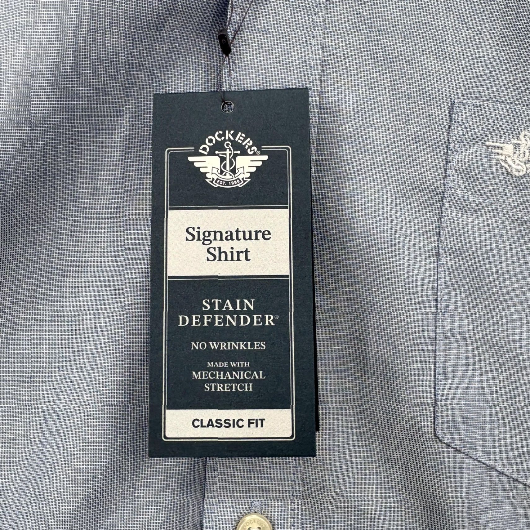 Dockers Dockers Dress Shirt Mens Large Blue Gingham Classic Fit Stain Defender Preppy Size 42R - 6 Thumbnail