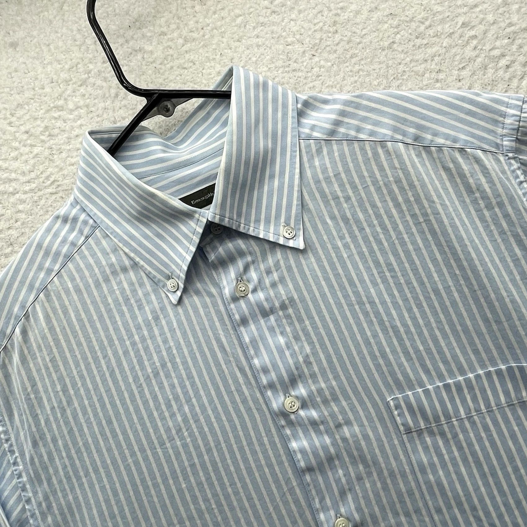 Ermenegildo Zegna Ermenegildo Zegna Dress Shirt Mens XL Blue White Striped Designer Preppy Size 46R - 2 Thumbnail