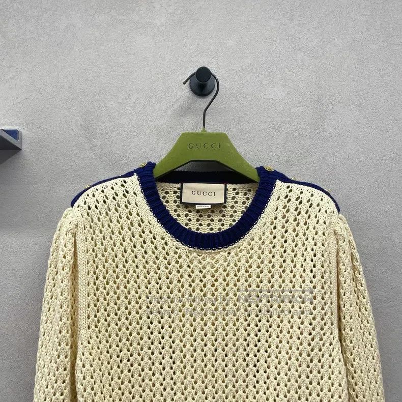 Gucci Gucci Beige hollow mesh knitted sweater Size S / US 4 / IT 40 - 4 Thumbnail