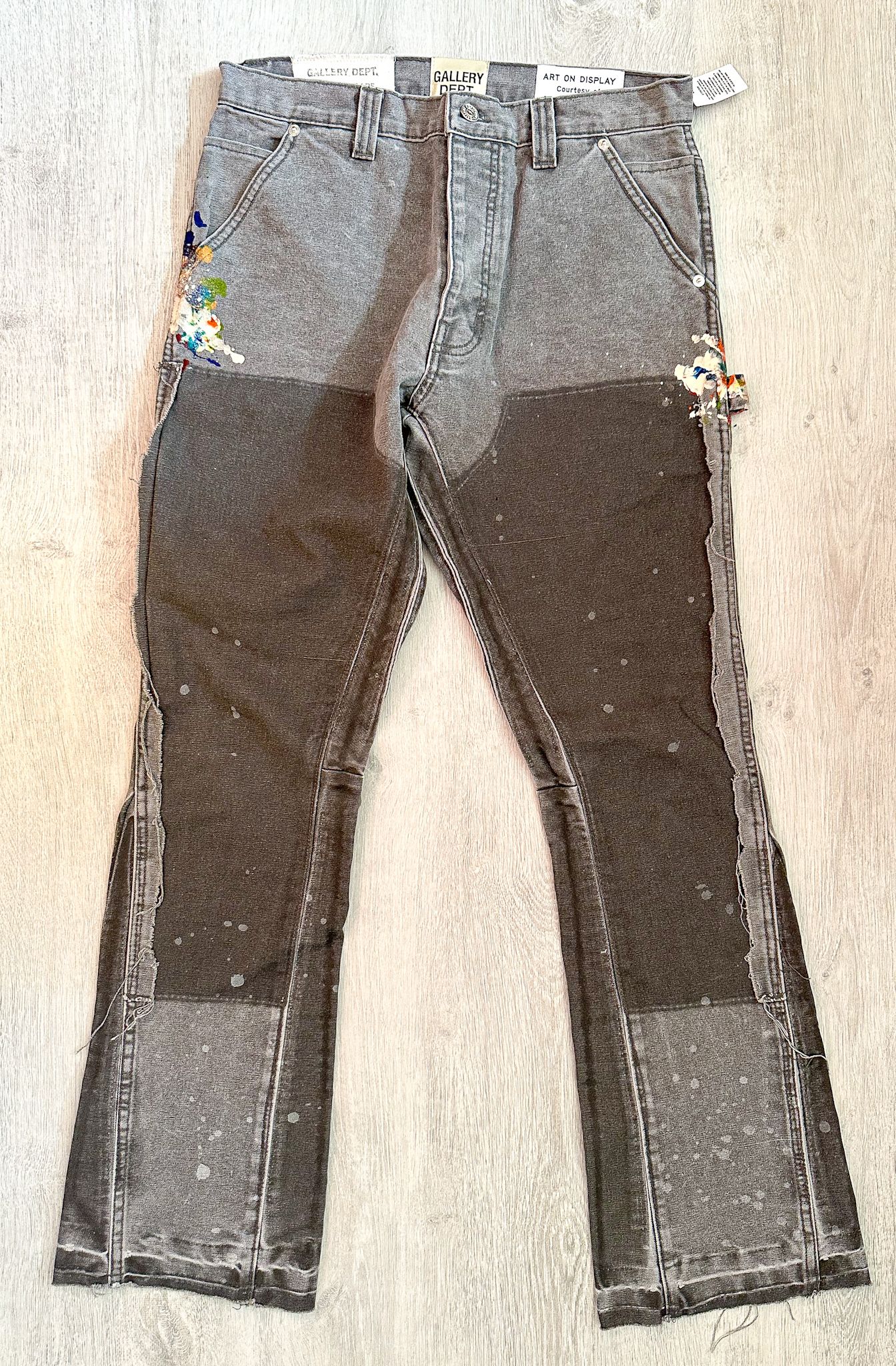 Pre-owned Gallery Dept. La Flare Paint Splatter Carpenter Pants New 31 In Charcoal