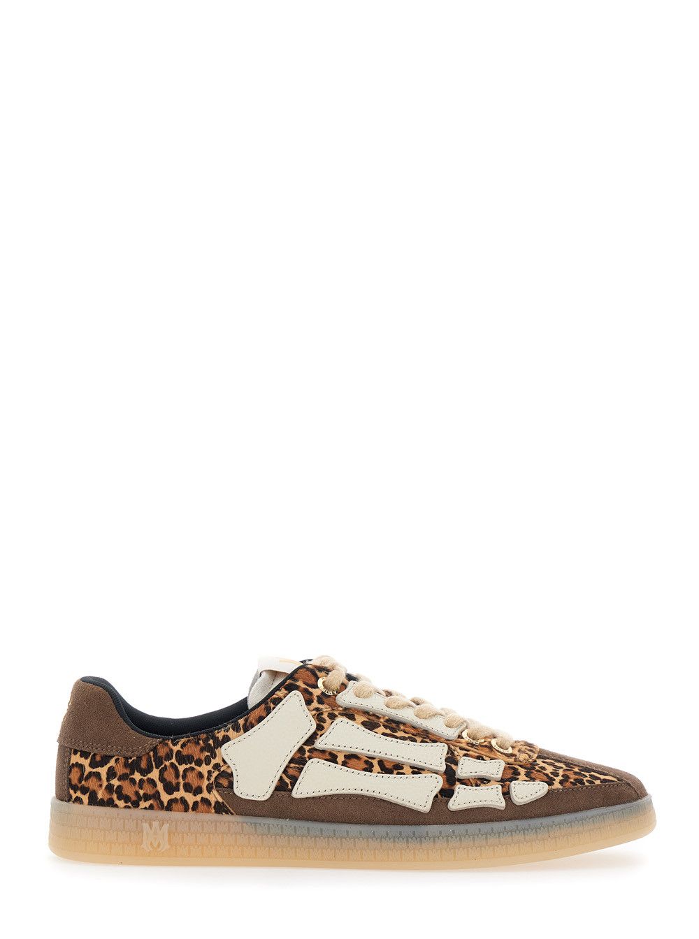 Amiri 'Pacific Bones' Brown Low Top Sneakers with Logo Patch on the Tongue and Leopard Motif in Suede for Men Size US 8 / EU 41 - 1 Thumbnail