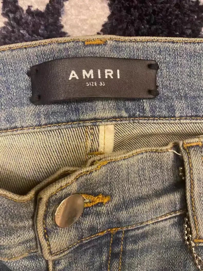 Amiri Amiri Classic Splattered Destroyed Blue Diamond Size US 33 - 3 Thumbnail