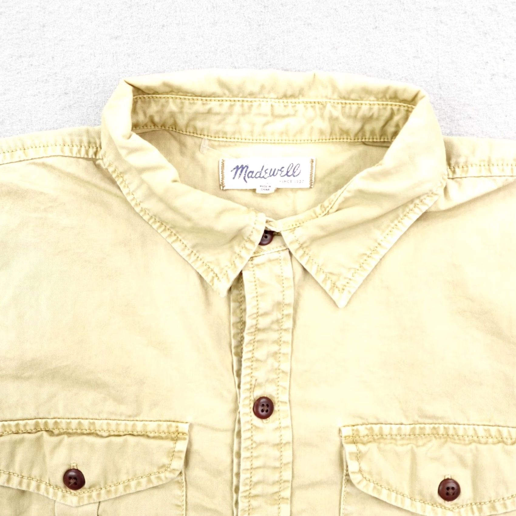 Madewell Madewell Shirt Womens Medium Beige Khaki Cargo Button Up Work Top Curved Hem Size M / US 6-8 / IT 42-44 - 2 Thumbnail