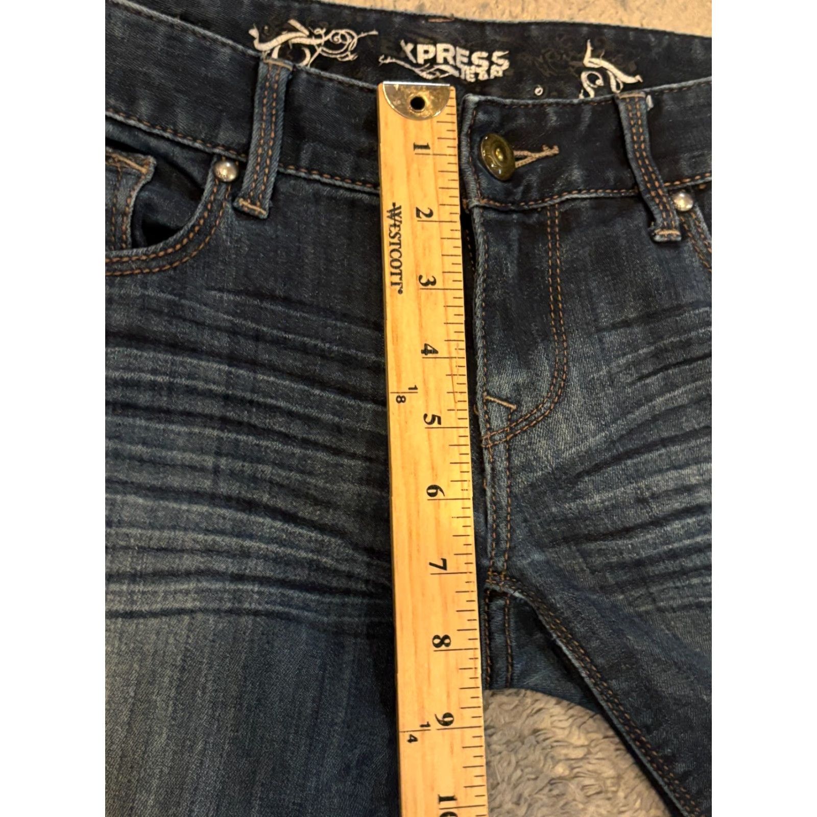 Express VINTAGE? No. Express Jeans Womens 0S Low Rise Dark Wash Blue Denim Skinny Stretch Casual Size 25" / US 0 / IT 36 - 5 Thumbnail
