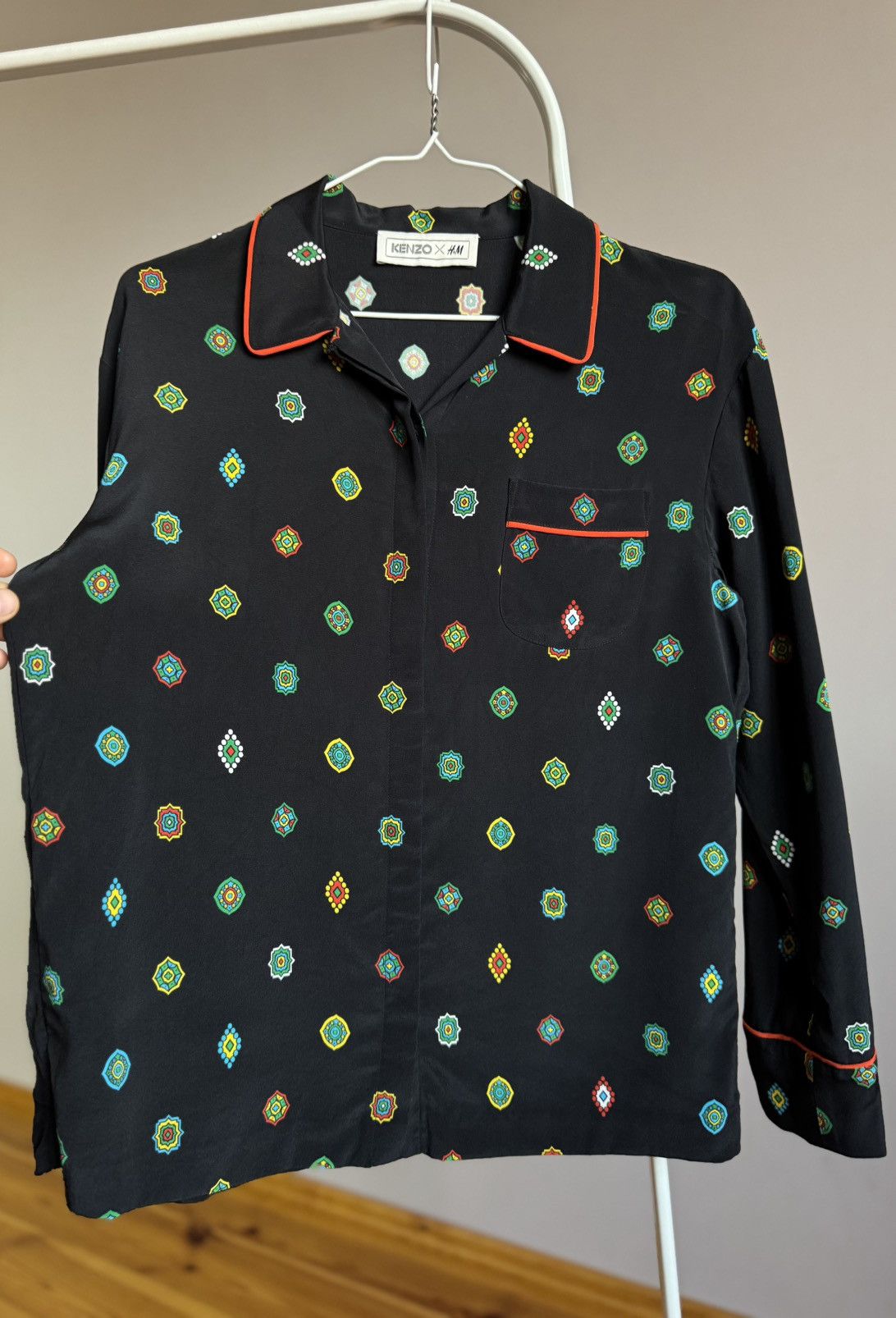 H&M × Kenzo H&M Kenzo Silk Print Pajama Button Up Shirt Black Blouse Size XS / US 0-2 / IT 36-38 - 8 Thumbnail