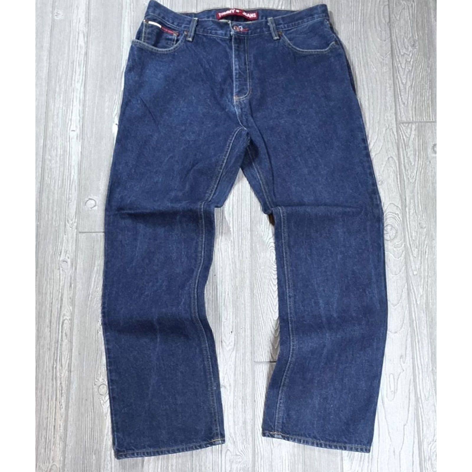 Tommy Hilfiger VTG Tommy Hilfiger Jeans Wide Leg Mens 34x32 Dark Flag 90s Grunge Hip Hop Jeans Boys? Size US 34 / EU 50 - 4 Thumbnail