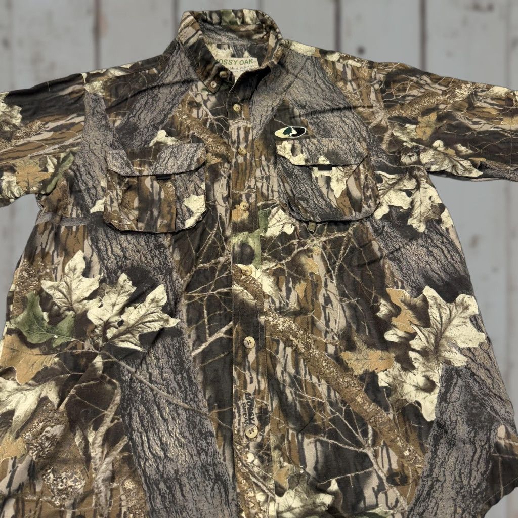 Vintage Mossy Oak Shirt Mens 44 Brown Camo Short Sleeve Button Up Vented Hunting Outdoor Size US XXL / EU 58 / 5 - 1 Thumbnail