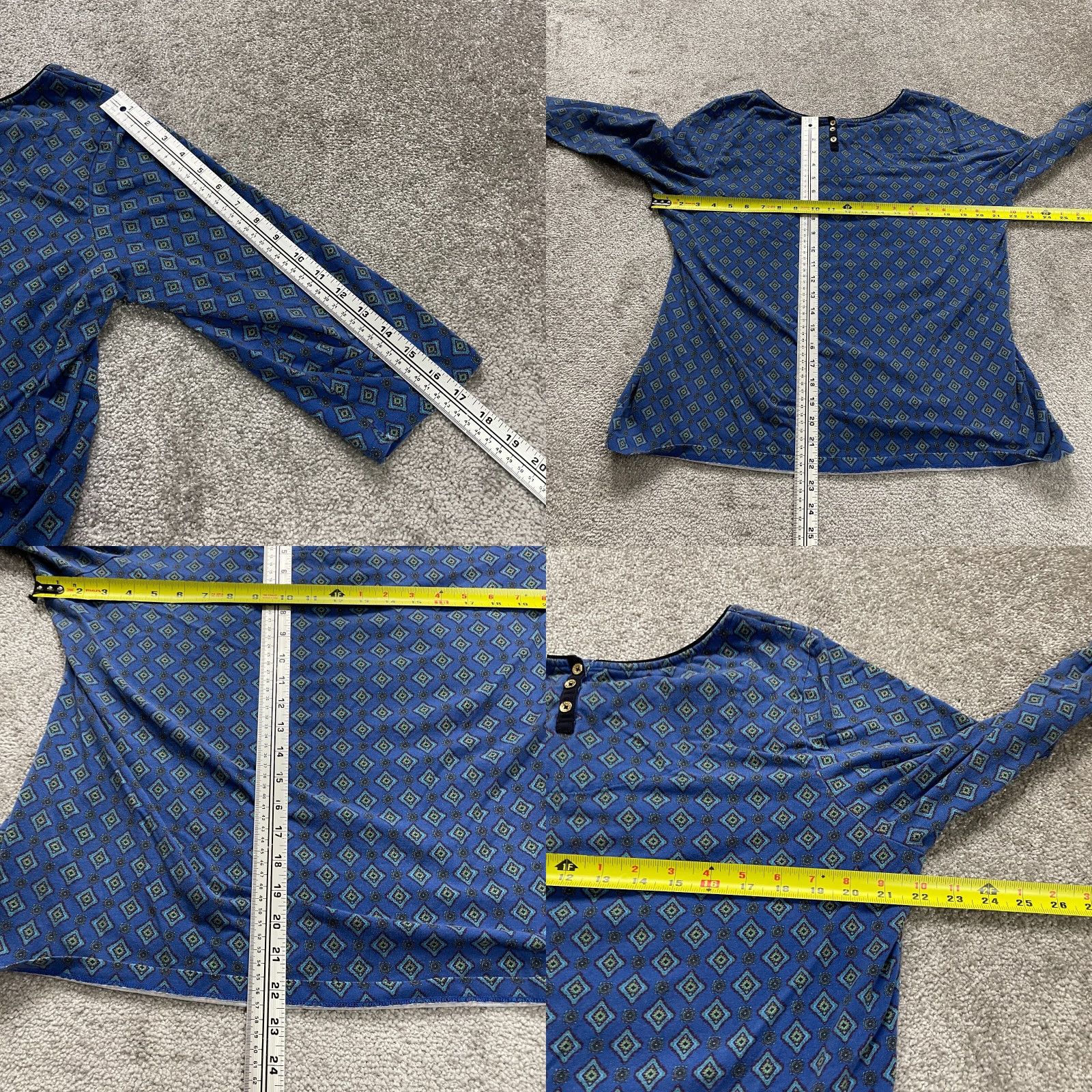 Lands' End VINTAGE? (No) Lands' End Blouse Womens XL Blue Long Sleeve Geometric Pleated Round Neck Casual Size XL / US 12-14 / IT 48-50 - 8 Thumbnail