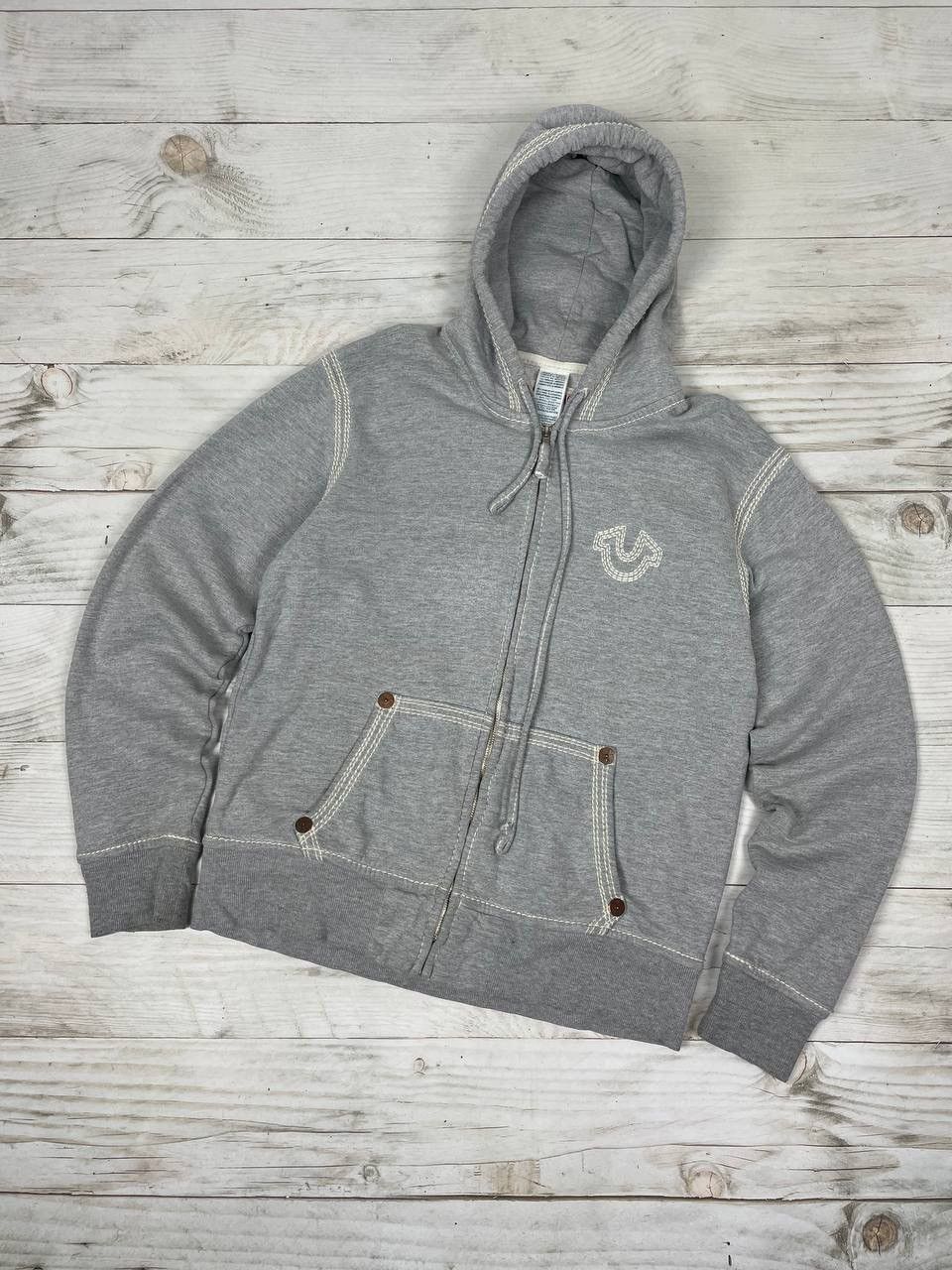 image of True Religion Full Zip Hoodie Japanese Big Logo in Grey, Men's (Size Large)