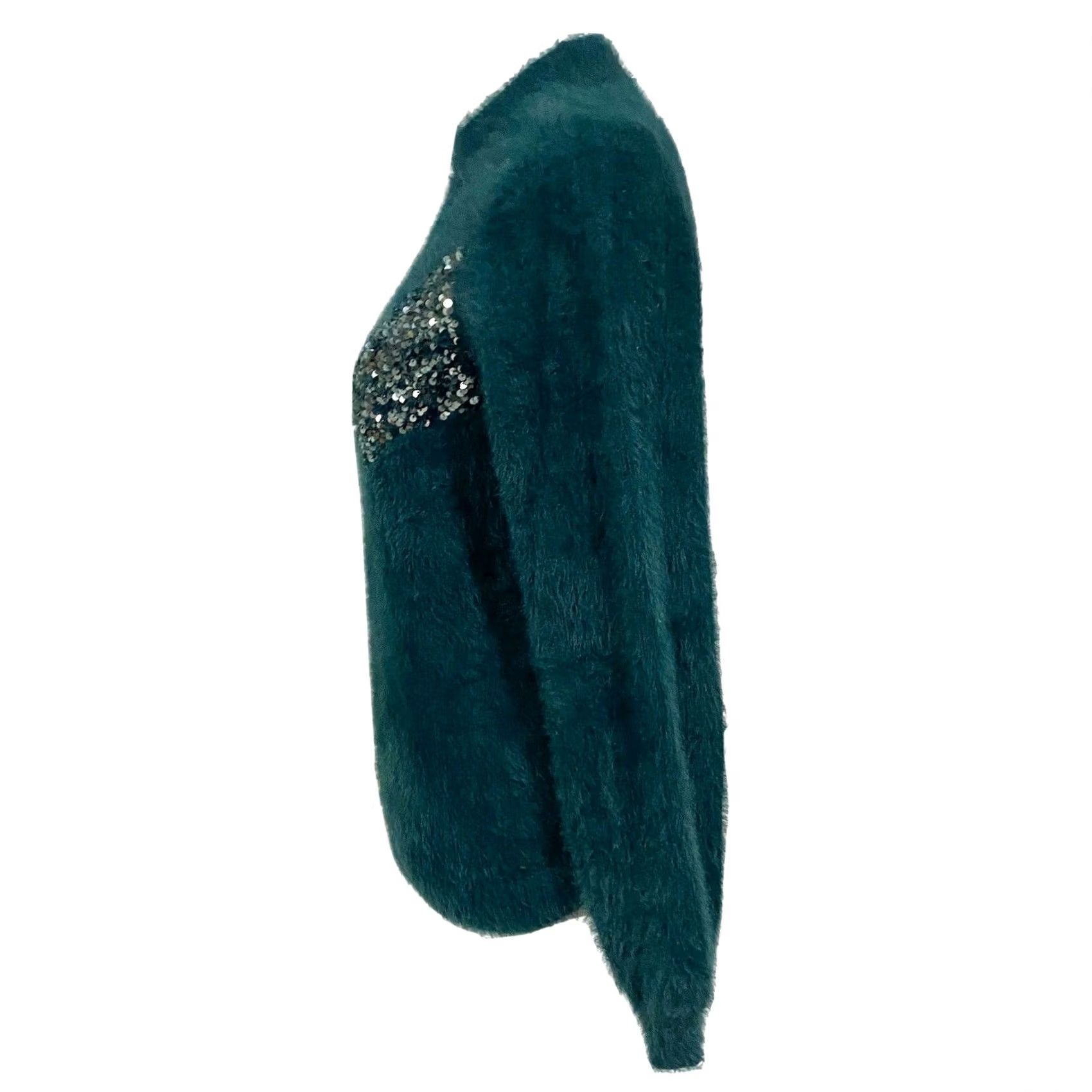 Nine West Cara Santana Nine West Emerald Green Sequin Sweater Fuzzy Soft Women’s Sz M - Pullover Long Sleeve Balloon Sleeve Size M / US 6-8 / IT 42-44 - 5 Thumbnail