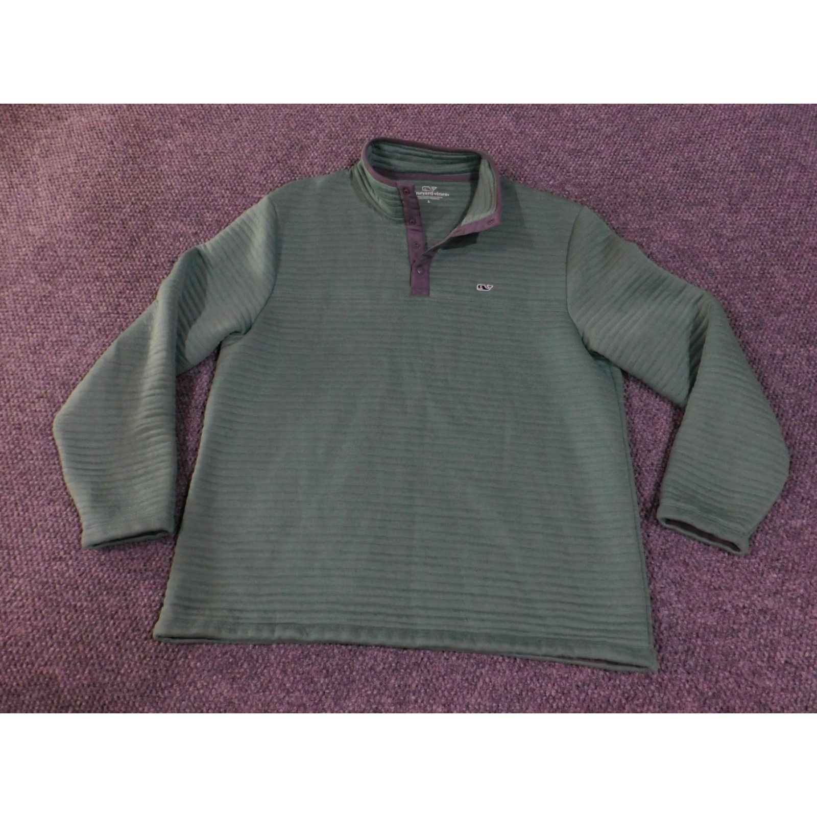 Vineyard Vines Vineyard Vines Pullover Mens Large Green Snap Mock Neck Fleece Striped Outdoor Shirt Size US L / EU 52-54 / 3 - 2 Thumbnail