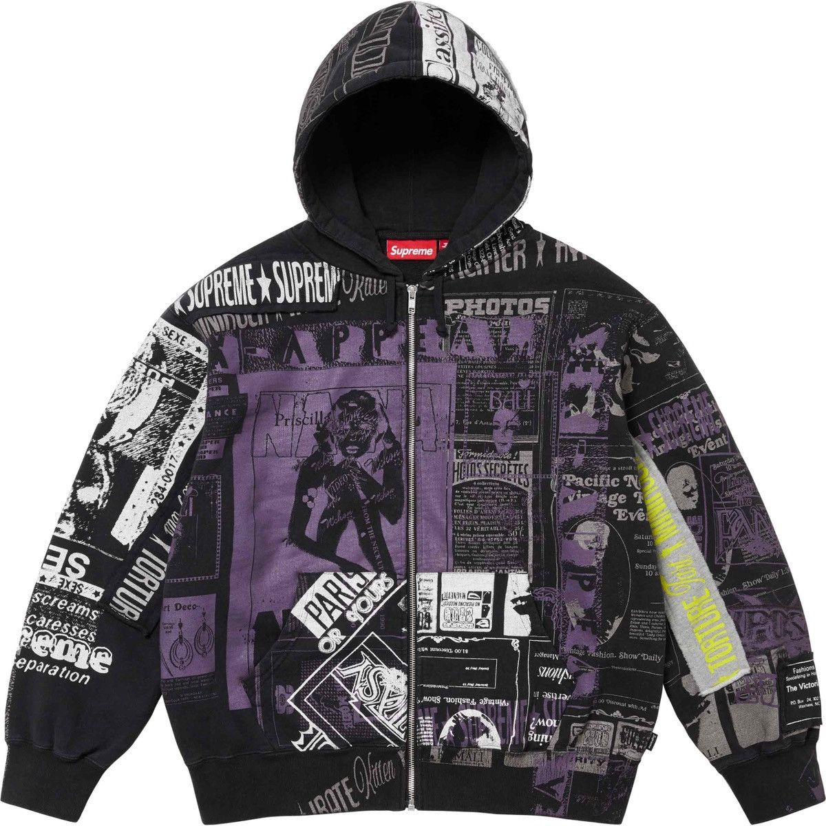 image of Supreme Collage Zip Up Hooded Sweatshirt in Black, Men's (Size 2XL)