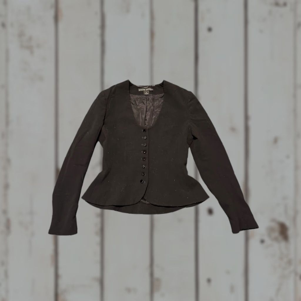 Vintage VINTAGE Ralph Lauren Black Label Blazer 8 Wool Peplum V-Neck Button-Front USA Made Jacket Woman Size M / US 6-8 / IT 42-44 - 1 Thumbnail