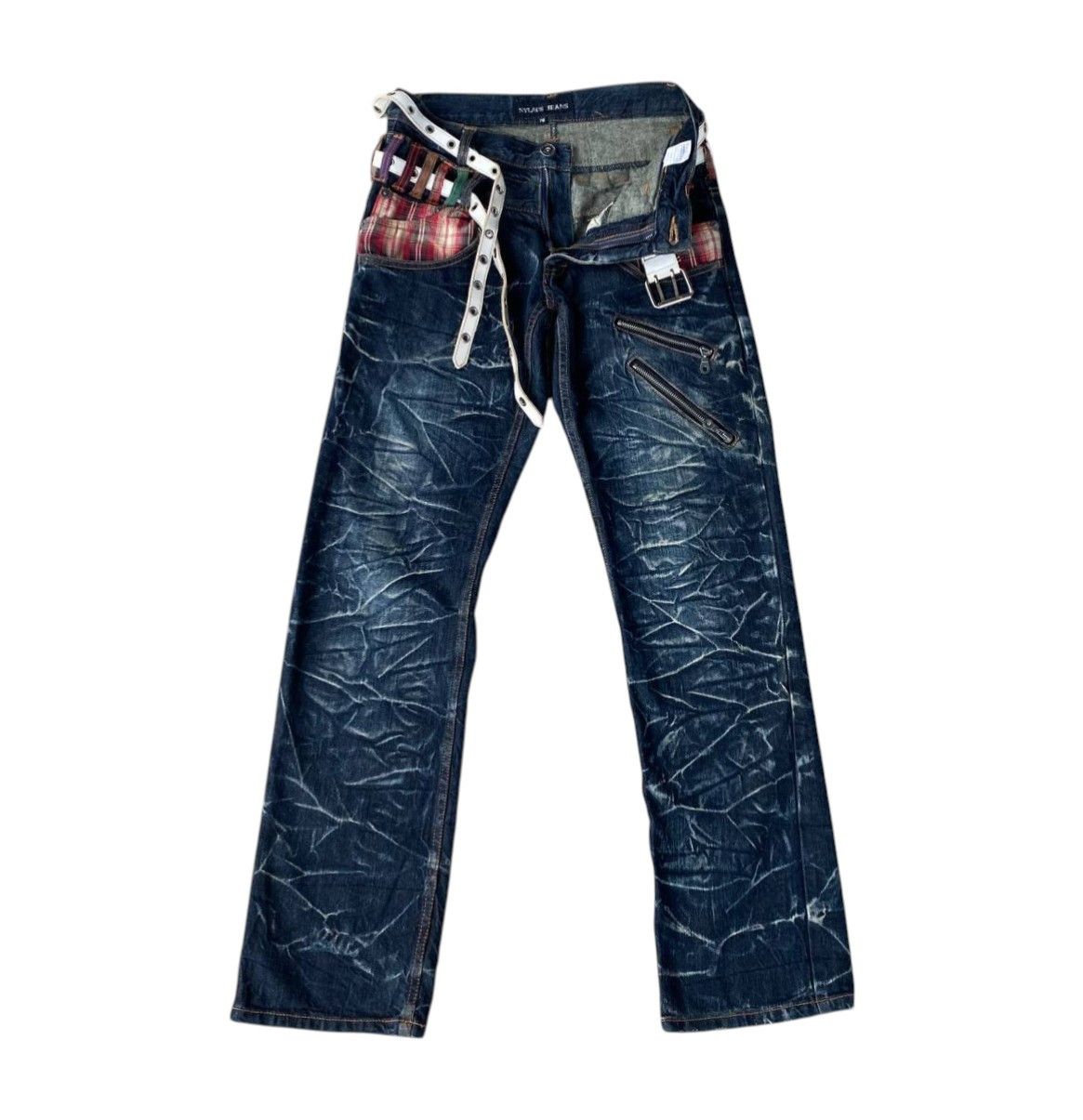 Japanese Brand Harajuku Y2K Nylaus Japan Double-Waist Belted Jean Ghostclaw Size US 29 - 8 Thumbnail