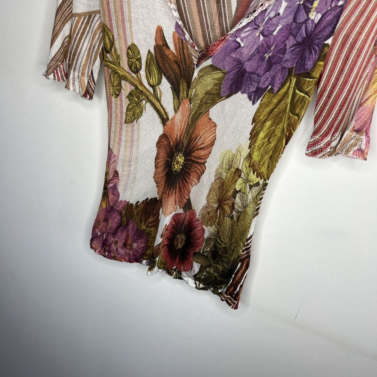 Just Cavalli × Roberto Cavalli × Vintage Just Roberto Cavalli Flower Print Mesh Top Multicolour Size S / US 4 / IT 40 - 2 Thumbnail
