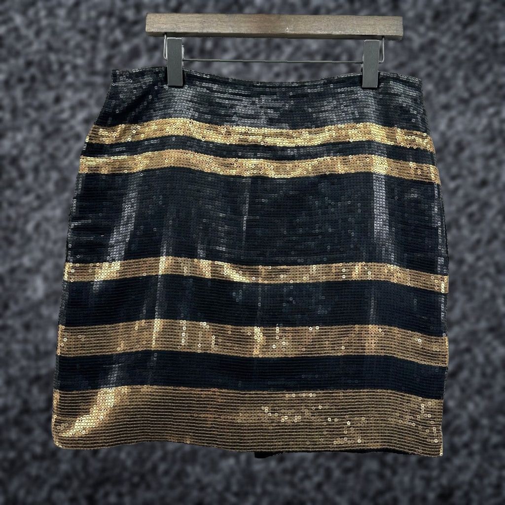 Adrianna Papell Adrianna Papell Skirt Women's Size 10 Stripe Black Gold Sequin Mini Party/Cocktail Holiday Christmas Rock Mens/Womens Size 32" / US 10 / IT 46 - 1 Thumbnail