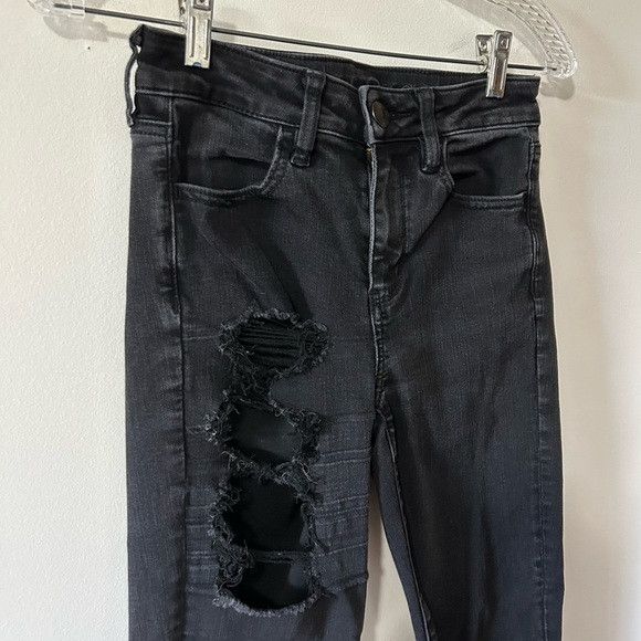 American Eagle Outfitters Black American Eagle‎ Ripped Skinny Jeans Size 27" / US 4 / IT 40 - 2 Thumbnail
