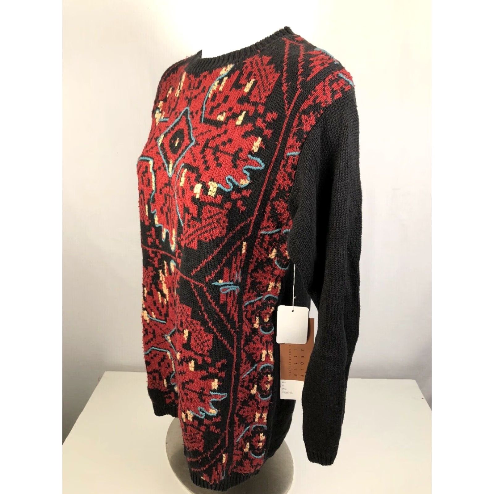 Vintage New w Tag CAROLE Little PETITES Knitwear Red Black Sz. P Pullover Sweater Womens Size S / US 4 / IT 40 - 5 Thumbnail