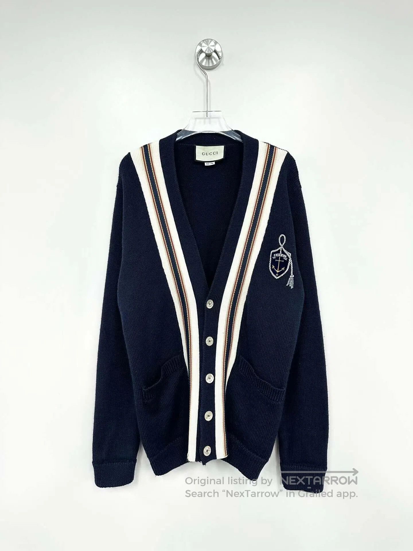 Gucci Guicci Dark Blue Anchor Logo Knitted Cardigan Jacket| Size US S / EU 44-46 / 1 - 1 Thumbnail