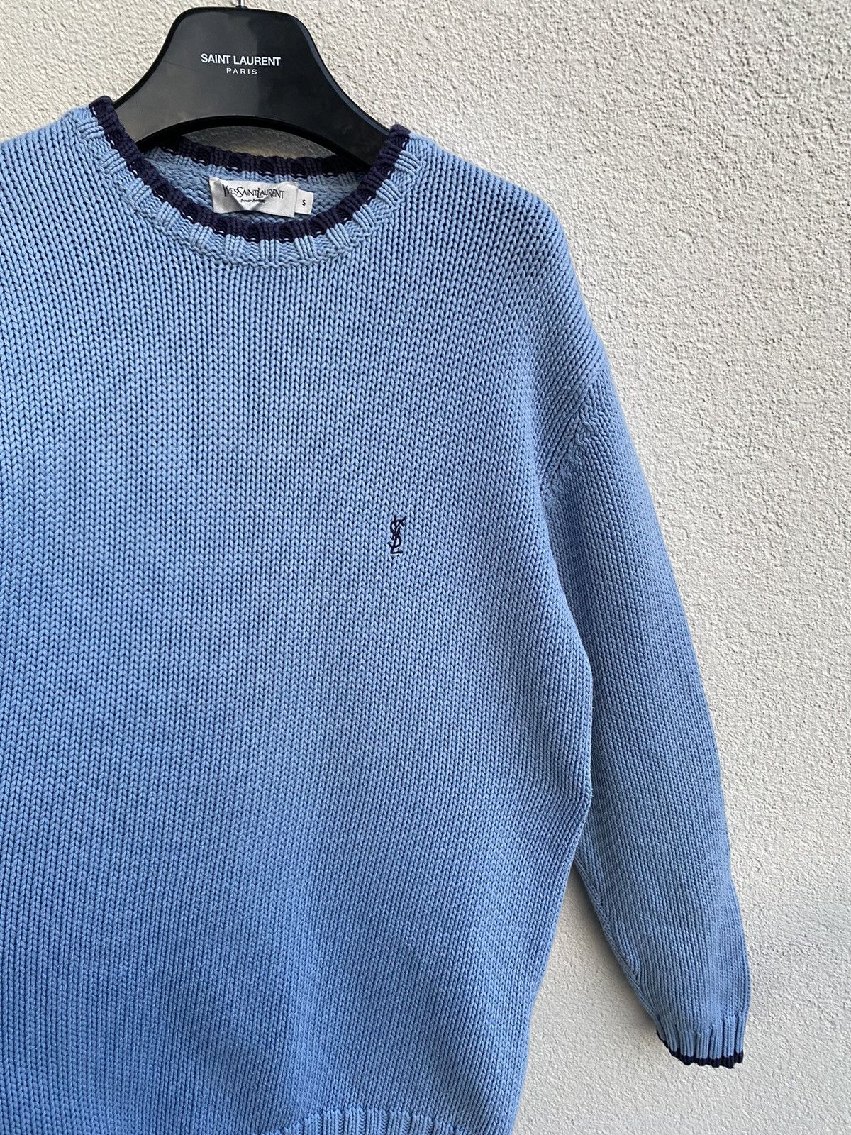 Yves Saint Laurent Heavy YSL Sweater Blue Knit YSL Sweatshirt Size US S / EU 44-46 / 1 - 7 Thumbnail