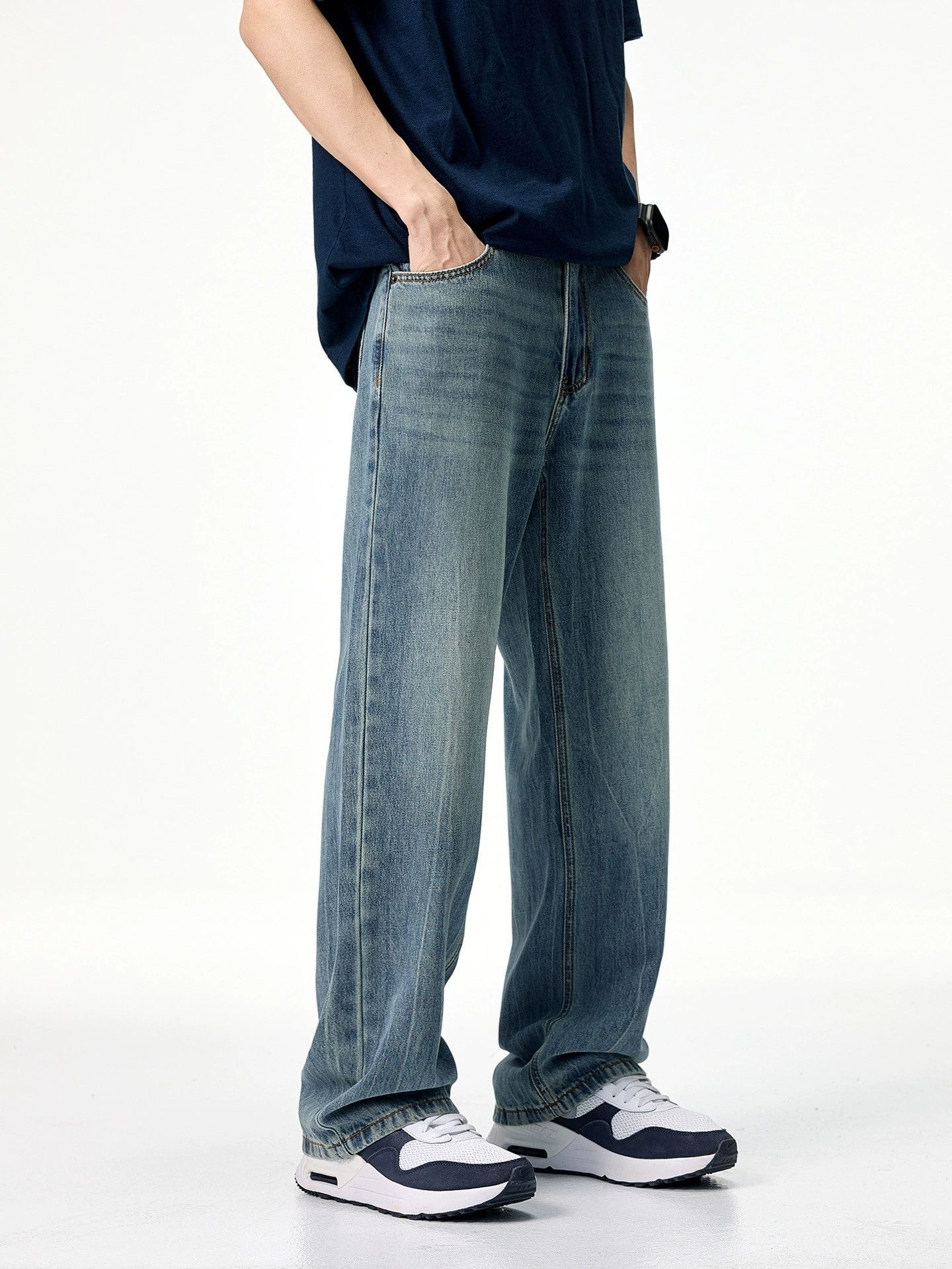 Japanese Brand Retro loose straight street men's washed denim jeans Size US 32 / EU 48 - 3 Thumbnail