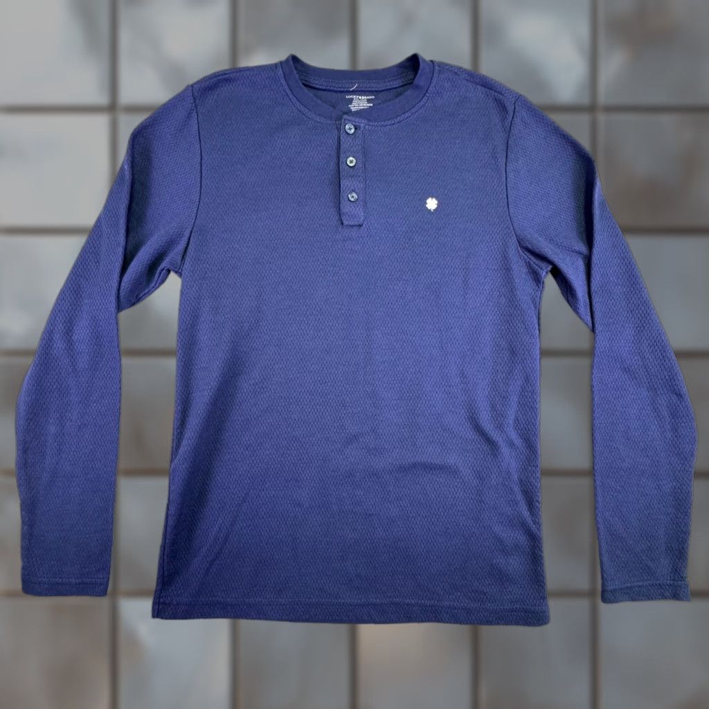 Lucky Brand Lucky Brand Thermal Shirt Mens M Navy Blue Henley Waffle Knit Minimalist Size US M / EU 48-50 / 2 - 1 Thumbnail