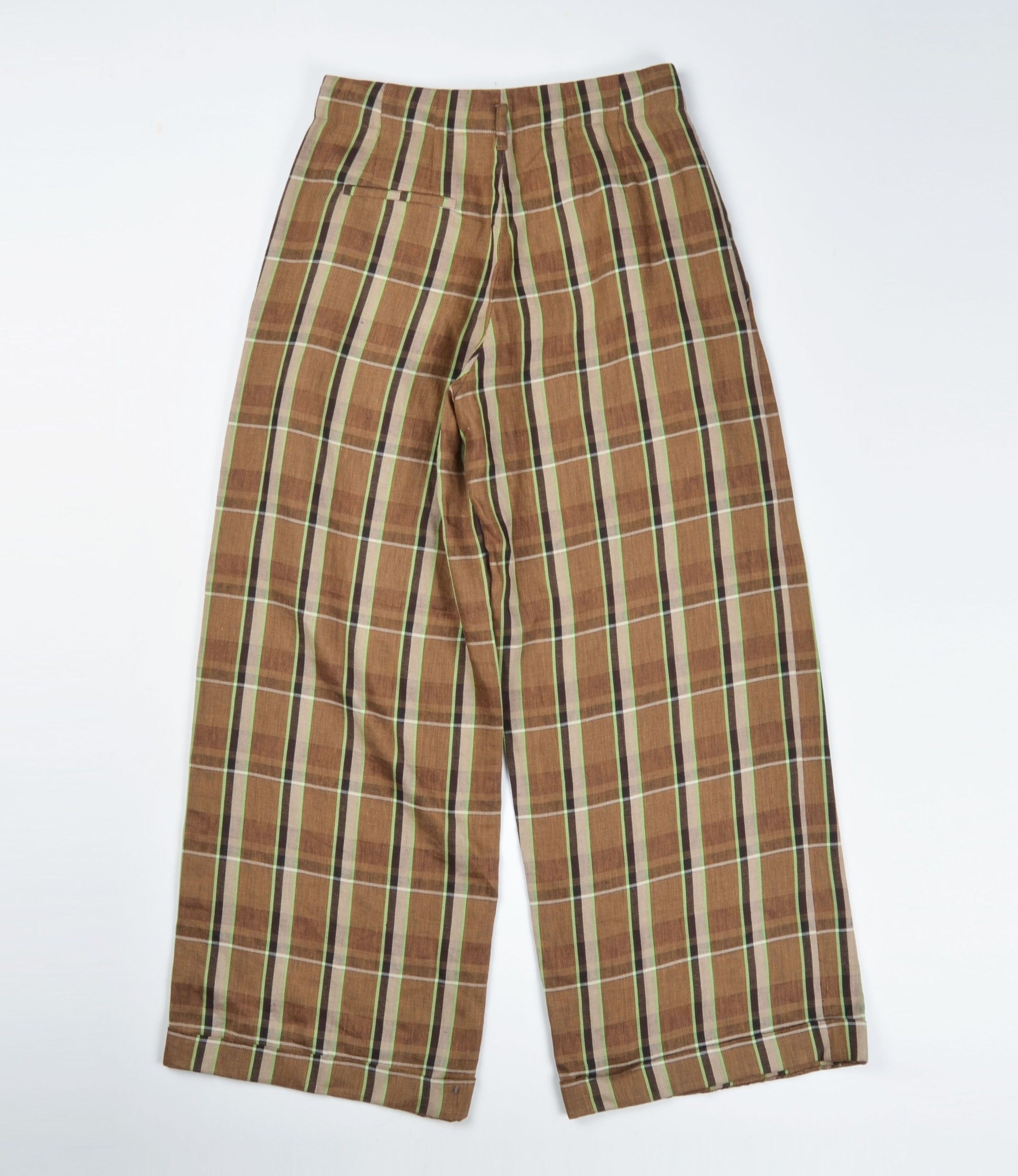 Designer Tela Linen Blend Plaid Wide Leg Trousers Pants Size 28" / US 6 / IT 42 - 10 Thumbnail