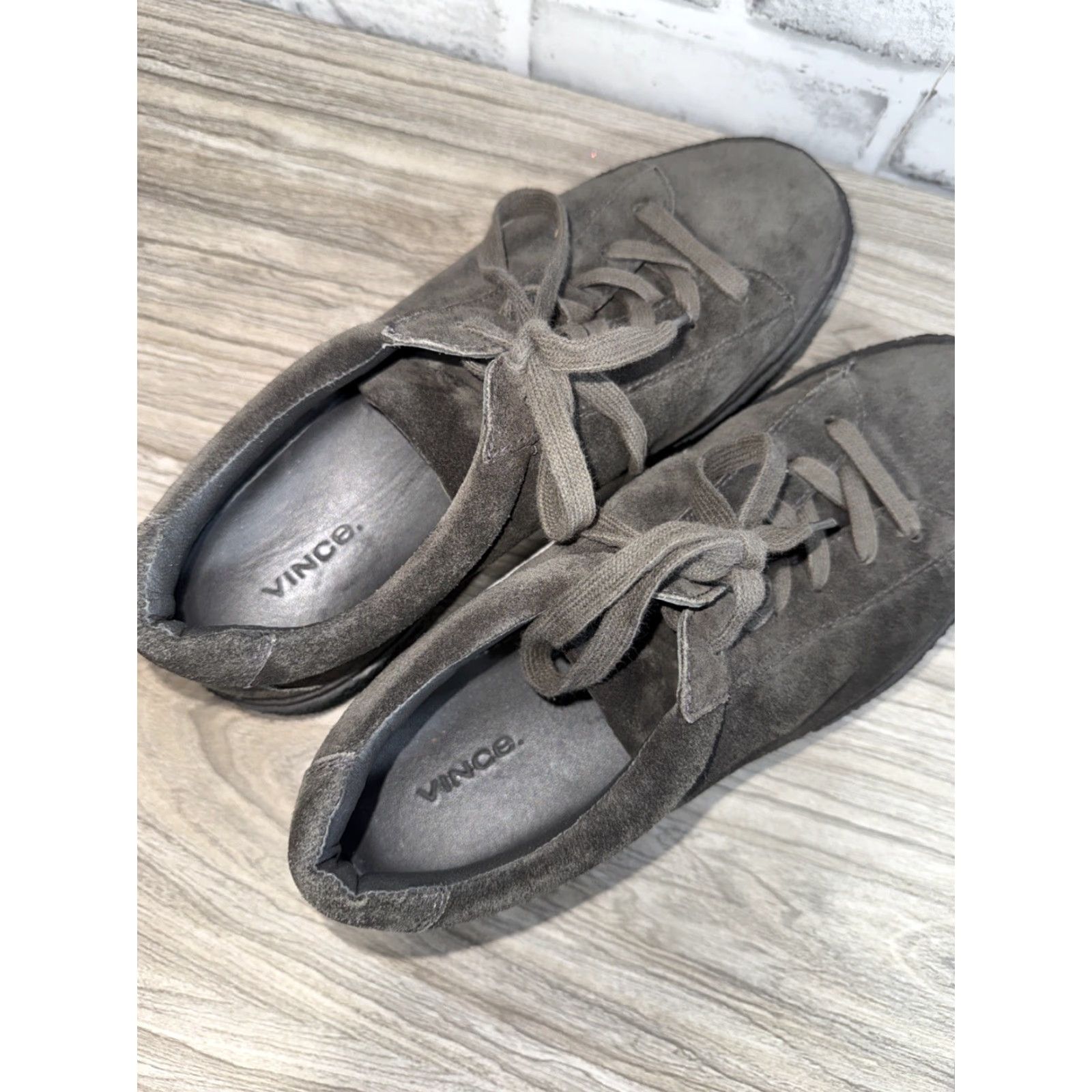 Vince Vince Neela Suede Platform Lace-Up Sneakers Pewter Women's Low Top Shoes Size US 9 / IT 39 - 5 Thumbnail