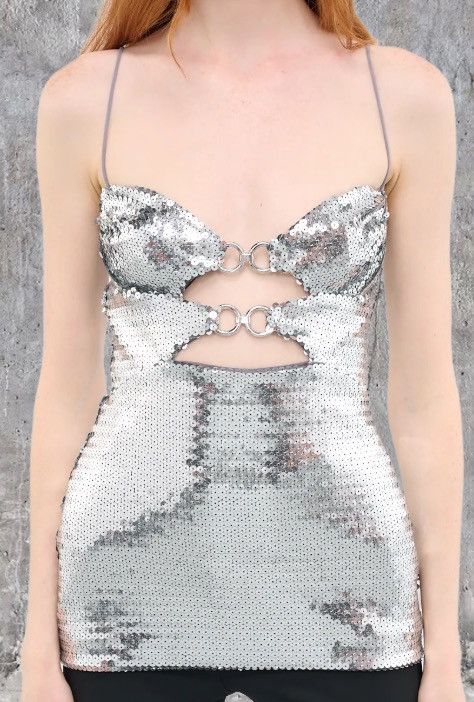 Nensi Dojaka nensi dojaka silver sequin spaghetti strap top Size S / US 4 / IT 40 - 1 Thumbnail