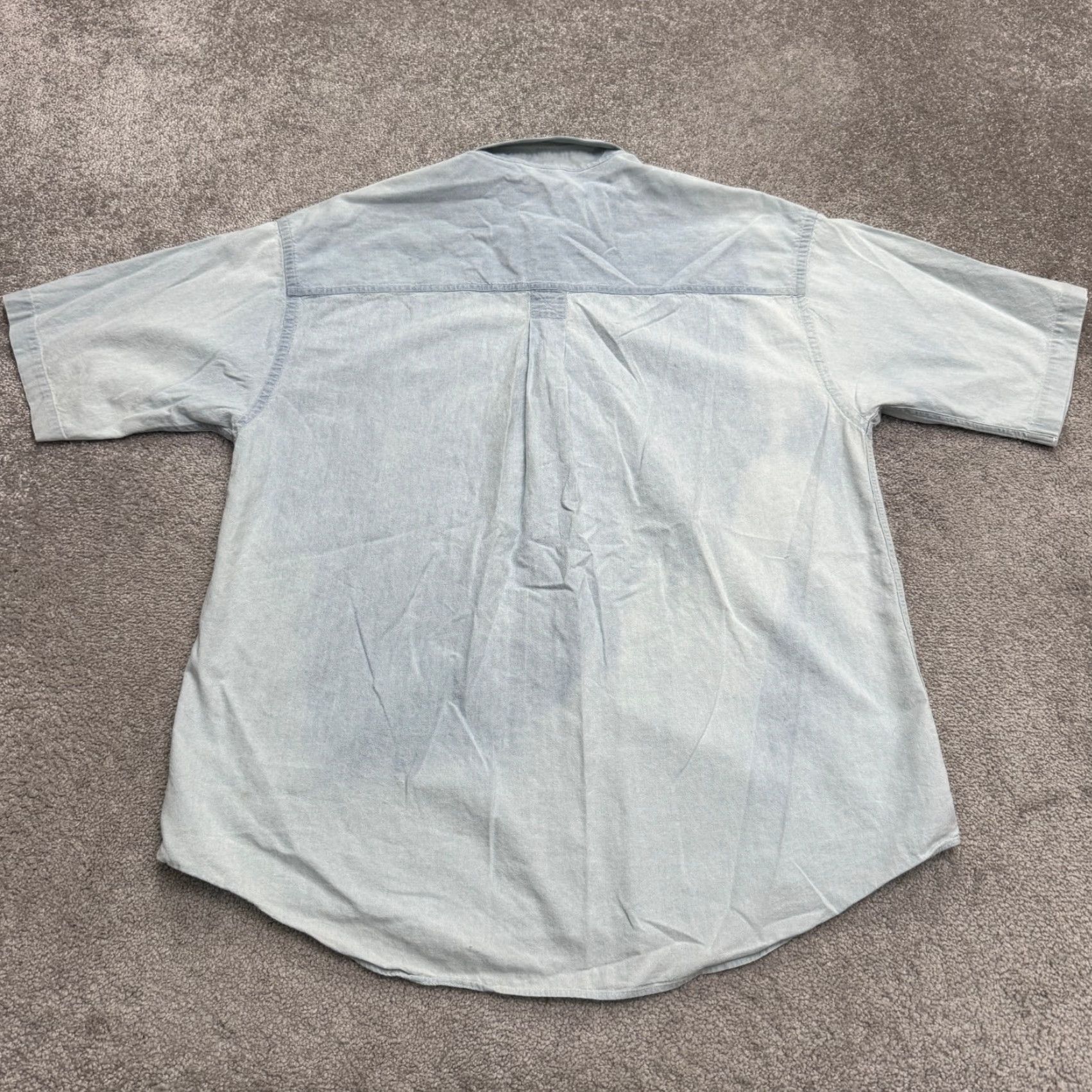 Vintage VINTAGE Arbor Way Button-Down Shirt Mens Large Chambray Short Sleeve Blue 50 in Chest Mens Casual Shirt Size US L / EU 52-54 / 3 - 2 Thumbnail