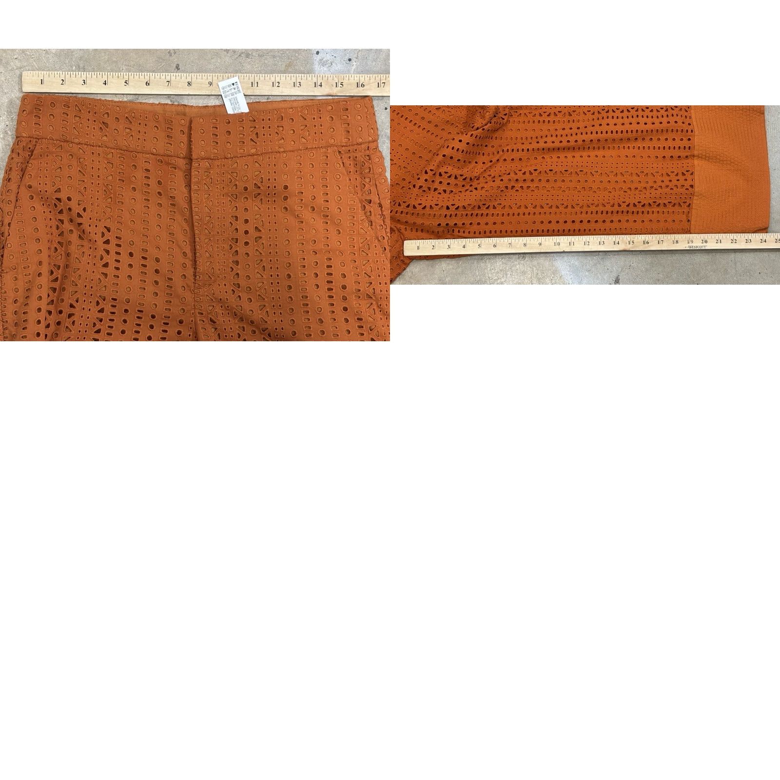 Zara ZARA Pants Women's Large Burnt Orange Embroidered Cutwork Eyelet Wide-Leg Ankle Size 36" / US 14 / IT 50 - 8 Thumbnail