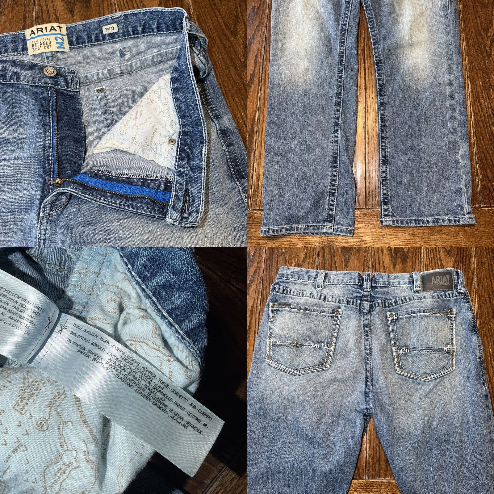 Ariat Ariat M2 Boot Cut Jeans Mens 38x32 Blue Relaxed Fit Traditional Thick Stitch Denim Jeans Size US 38 / EU 54 - 8 Thumbnail